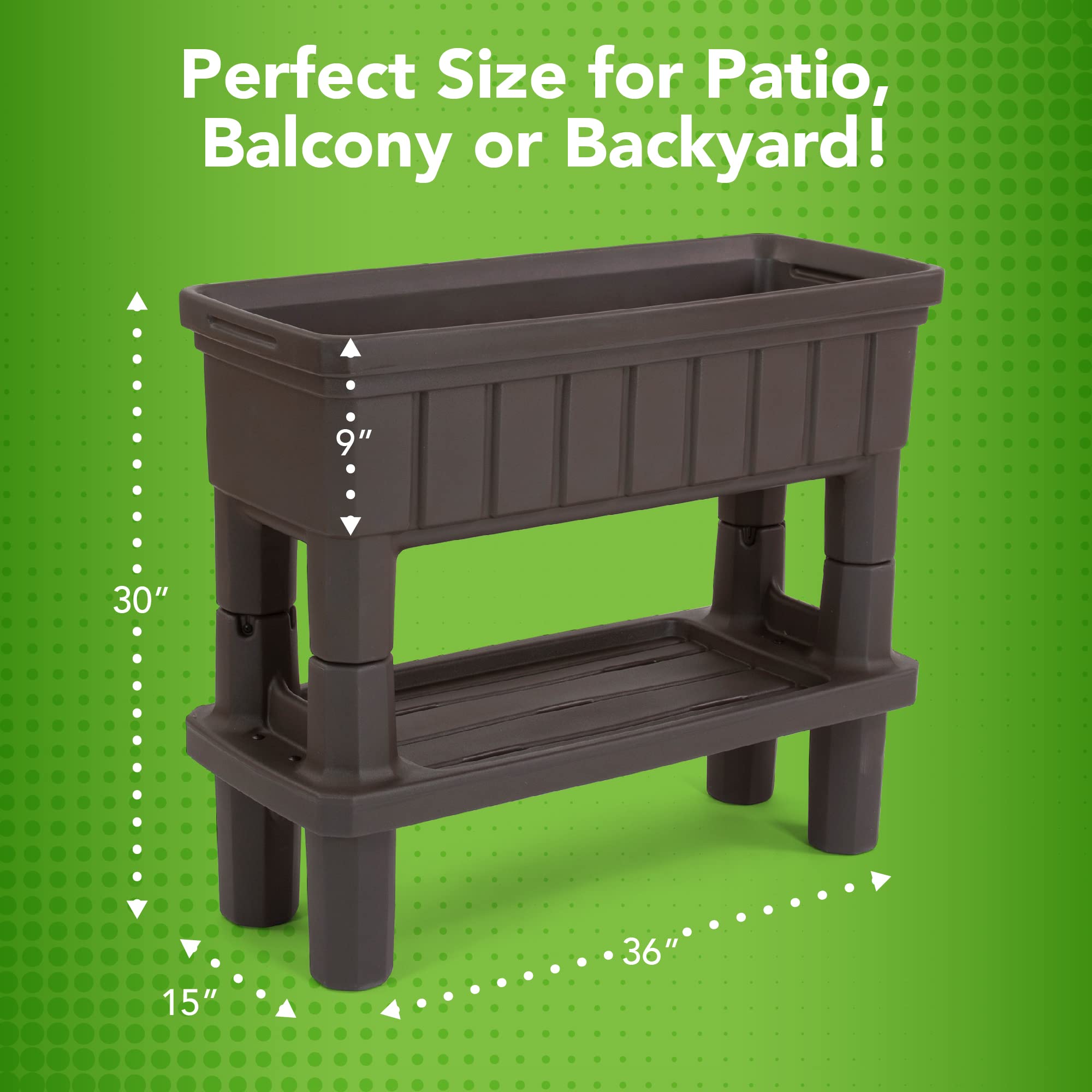 Simplay3 Raised Garden Bed American Home Outdoor Planter with Garden Tools Storage Shelf, 36" L x 30" H Garden Bed, Dark Brown