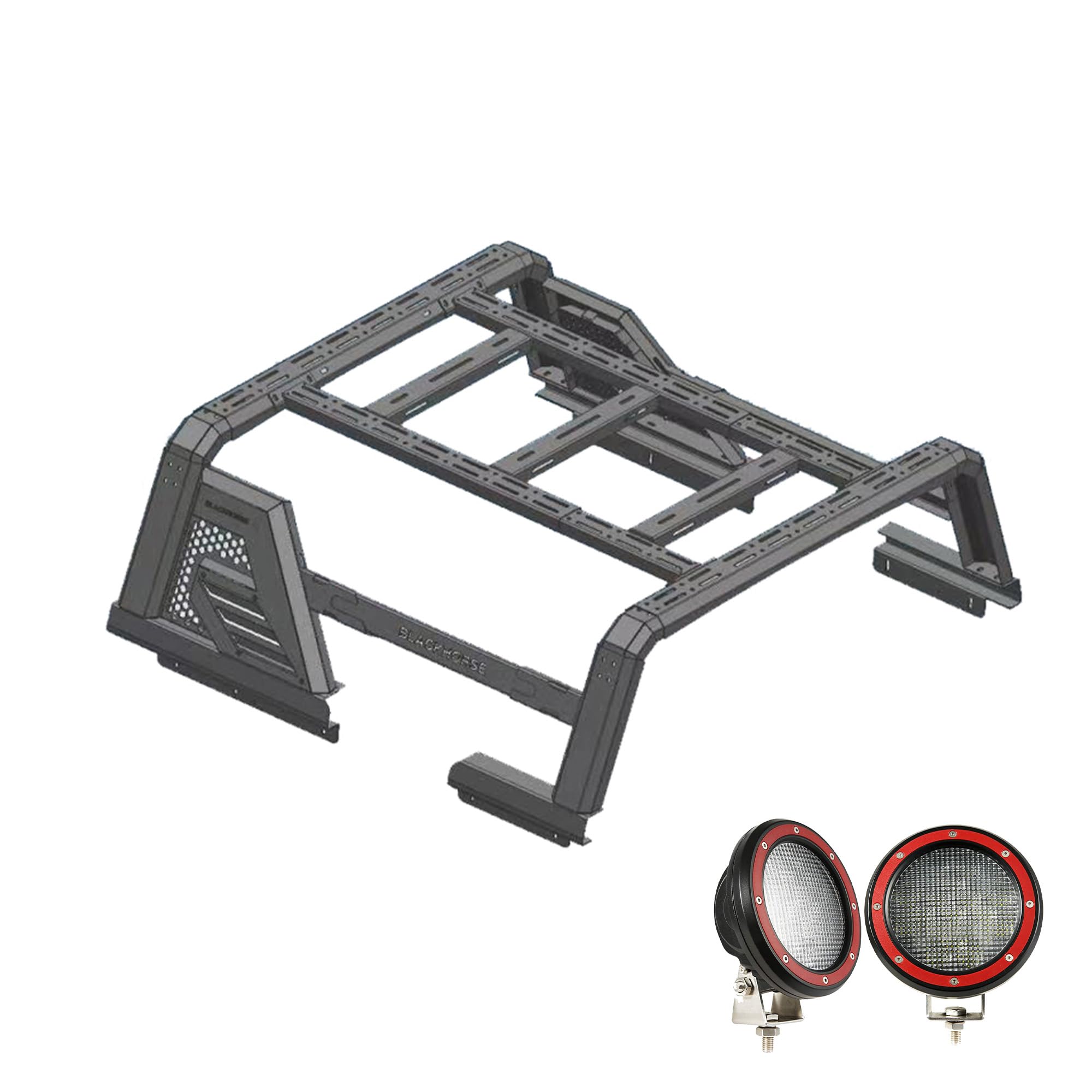 Armour II Black Horse Roll Bar W/Overland Kit Black Compatible with 14-22 Chevry Silverado 1500|14-24 GMC Sierra 1500|15-24 Ford F-150|15-24 Ram 1500|07-24 Tundra-AR2-01BOV1-PLFR