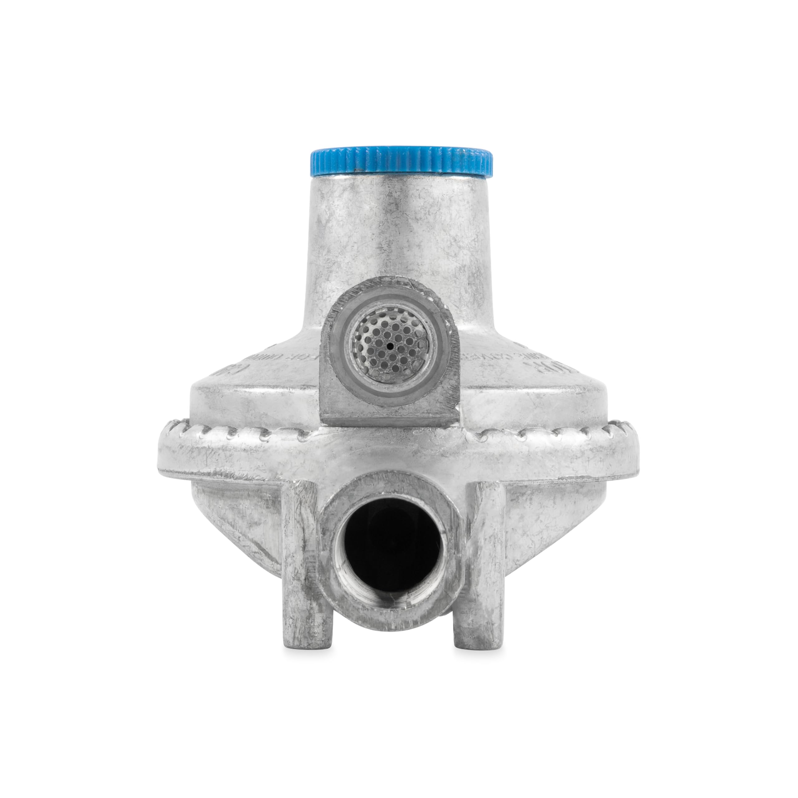 Vertical Camco Two Stage Propane Regulator - Compatible with 20 lb or 30 lb Propane Tanks with ACME Threads - 1/4-inch Female NPT inlet and 3/8-inch Female NPT outlet (59313)