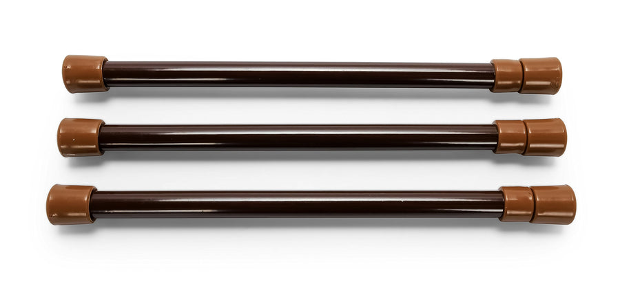 Camco 17" Cupboard Bars RV - 3 pack, Holds Food and Drinks in Place During Travel, Prevents Messy Spills, Spring Loaded and Extends Between 10" and 17" - Brown ( 44066)