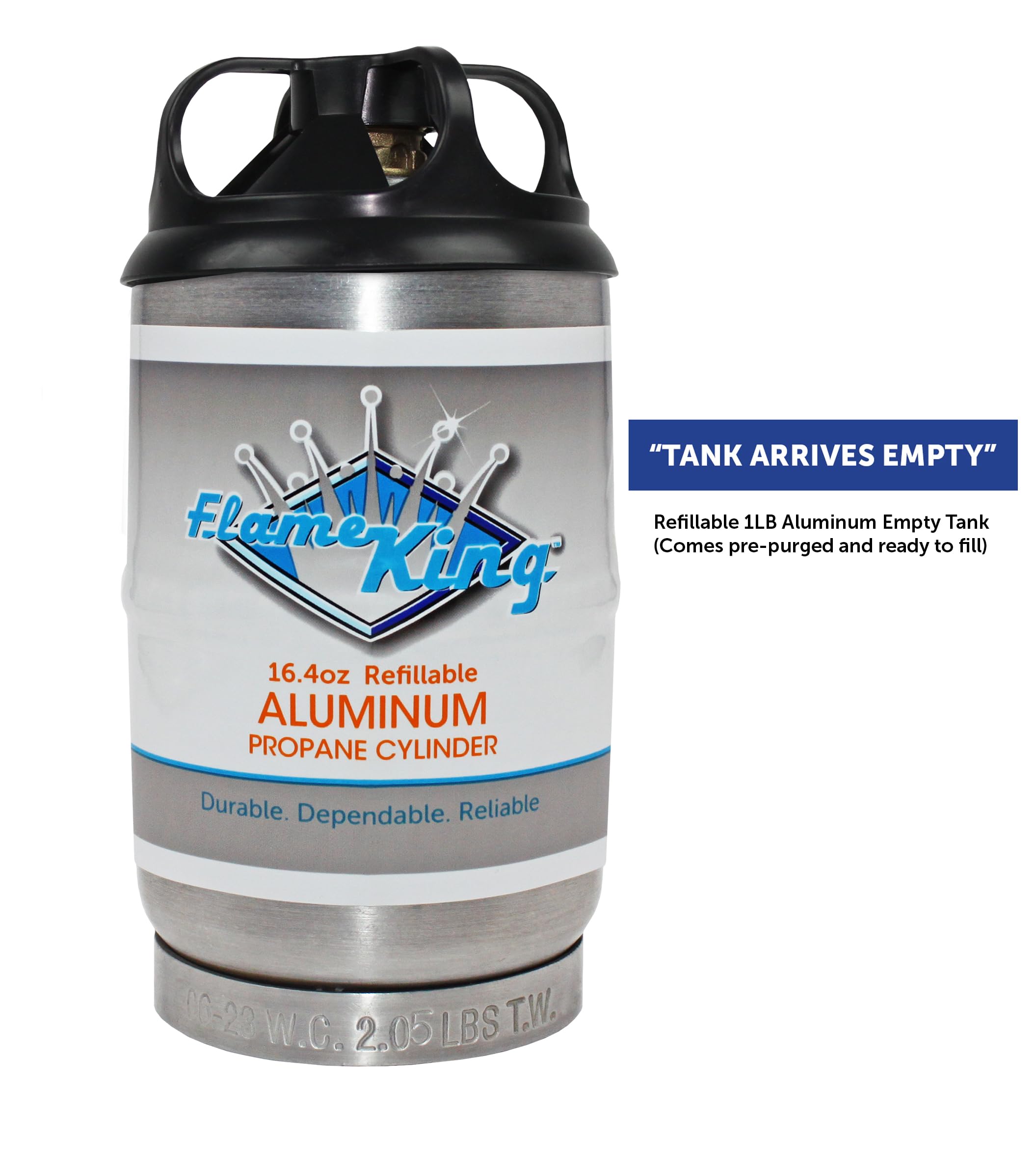 1LB Flame King Empty Aluminum Propane Cylinder Tank - Corrosion-Resistant and Rust-Free, Great for Camping and Small Appliances