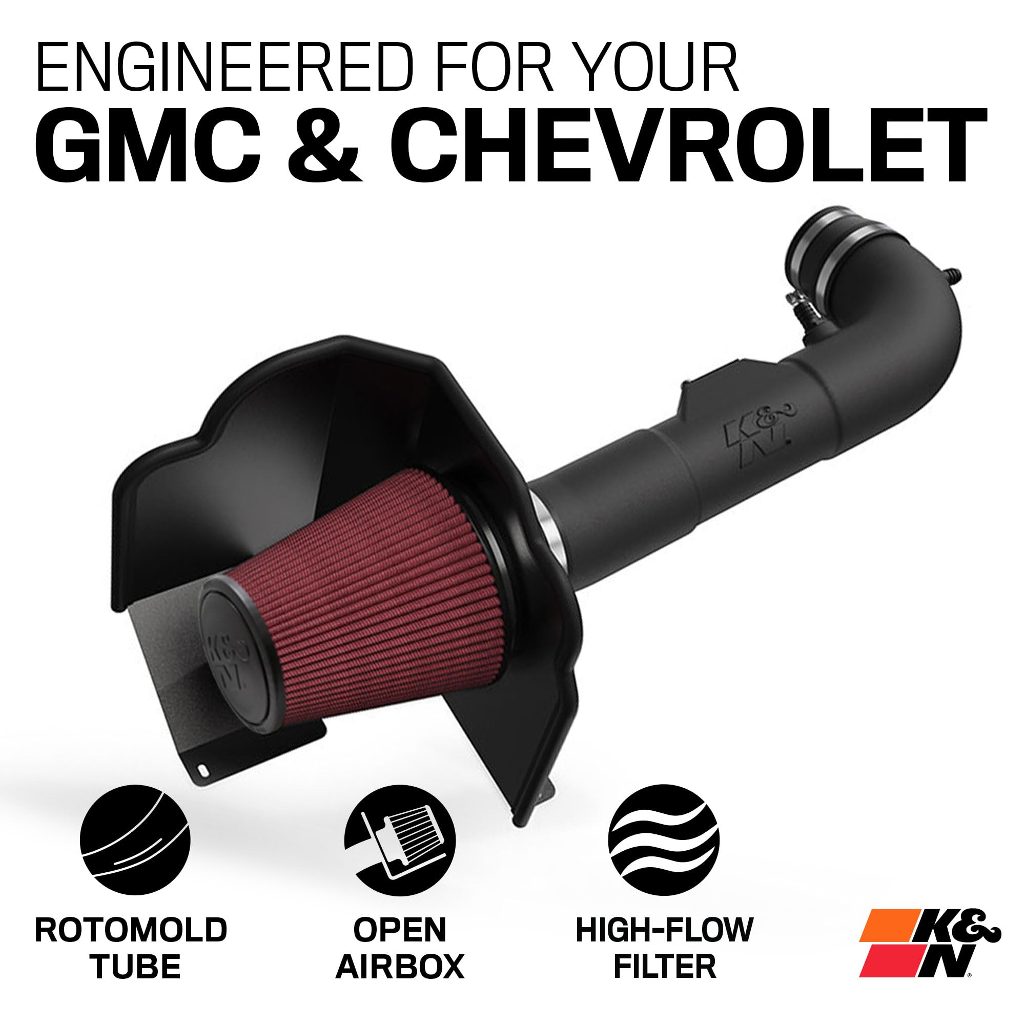 K&N Cold Air Intake System: High-Flow Air Filter, Towing & Increase Performance: Compatible with 2014-2020 Chevy/GMC/Cadillac Silverado 1500, Suburban, Tahoe, Sierra 1500, Yukon, Escalade, 57-3082