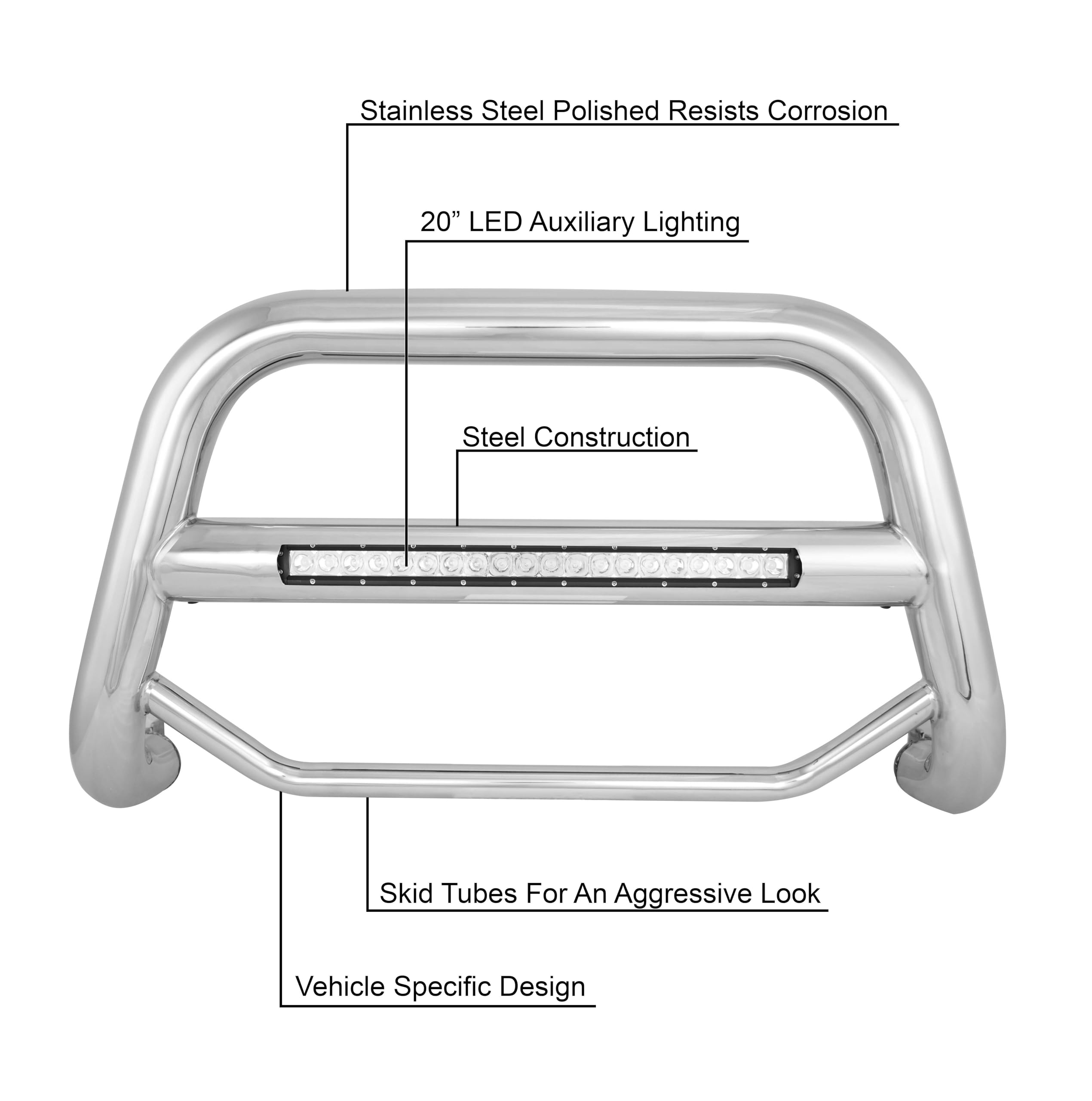 Max Beacon Bull Bar Black Horse No skid plate Stainless Steel Compatible with 2018-2024 GMC Terrain|2018-2024 Chevrolet Equinox-MAB-C2902S