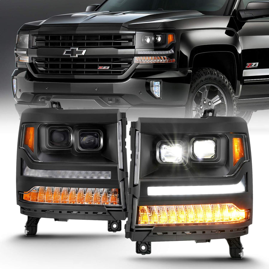 LED Projector ANZO USA Headlights w/ Plank Style Black w/ Amber (111420)