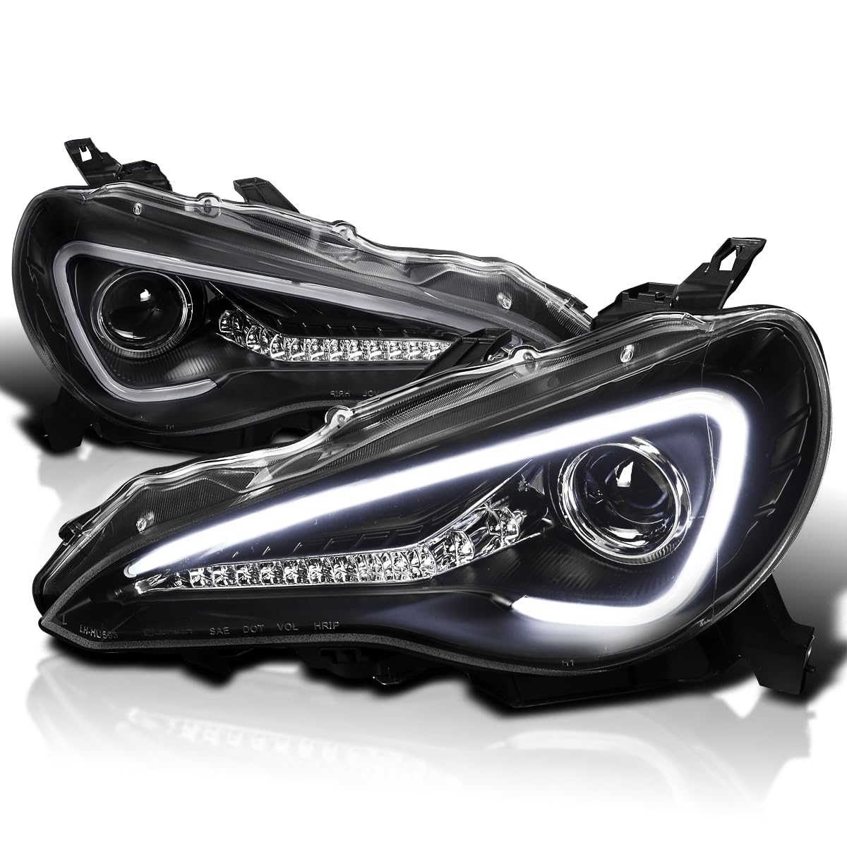 Black LED Tube Projector Headlights SPEC-D TUNING Compatible with 2013-2016 Scion FR-S FRS with Factory Halogen Headlights Left + Right Headlamps Assembly