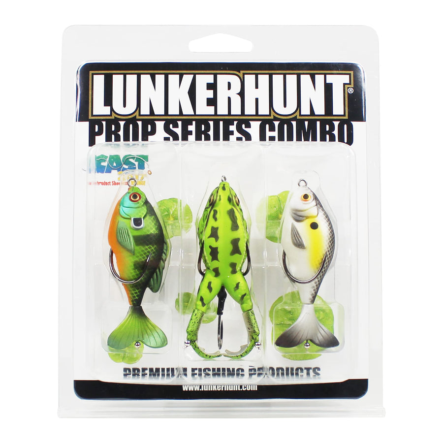 Bass Fishing Lures LUNKERHUNT Kit (3-Pack) - 2 Prop Fish Lures and 1 Prop Frog Lure | Best Topwater Fishing Bait, Weedless Hooks Hollow Realistic Body