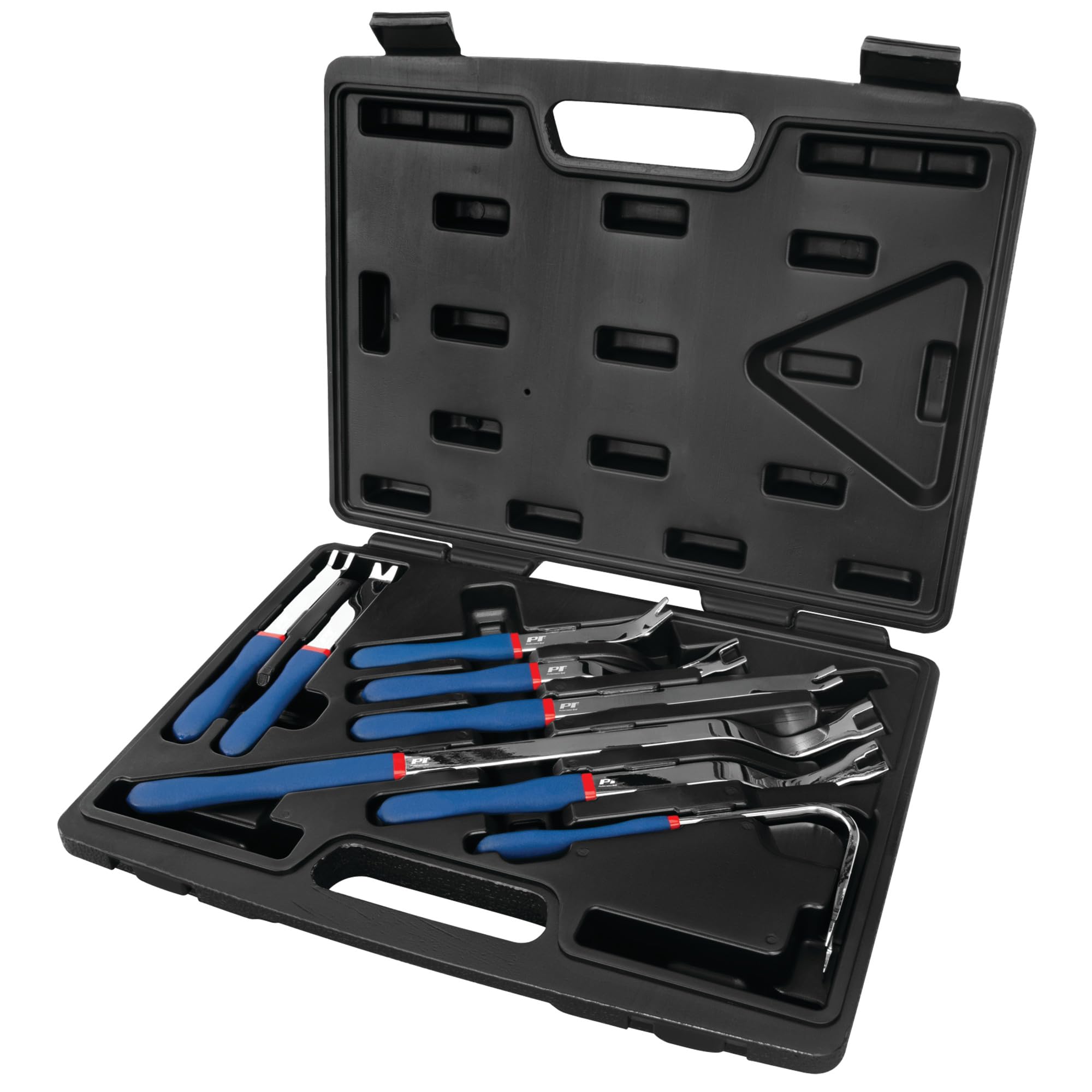 8-Piece Performance Tool W86568 Trim Clip Lifting Tool Set, Eight Different Offsets, Three Different Jaw Spreads, Comfort Handles, 3 Extra Long Trim Tools, 5 Standard, Full Steel, Forked Tip