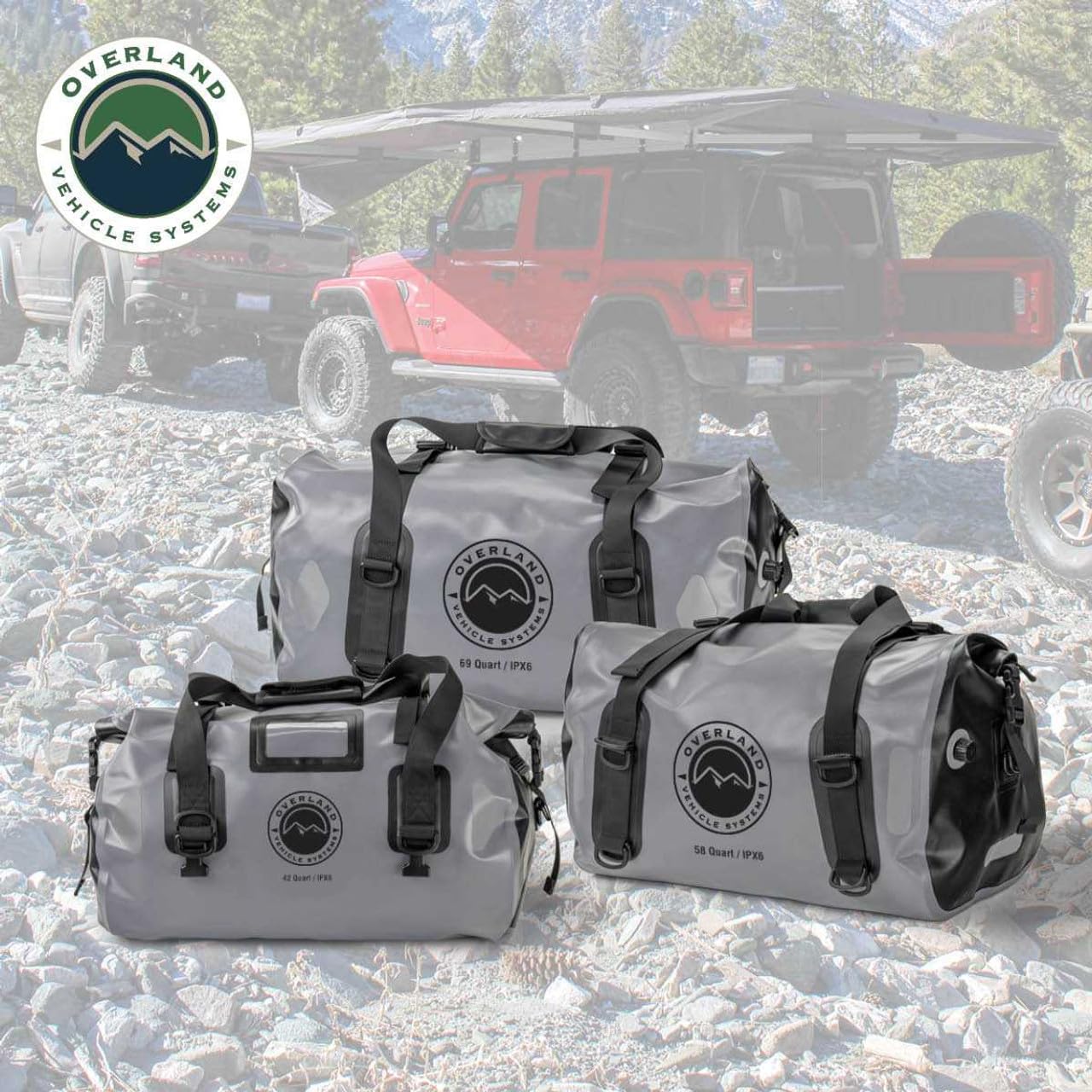 Overland Vehicle Systems Dry Storage Bags Portable (58 Quart Capacity) - Premium 1000D Construction - IPX6 Rated Waterproof Dry Bag - Heavy Duty Buckles with Robust Nylon Straps