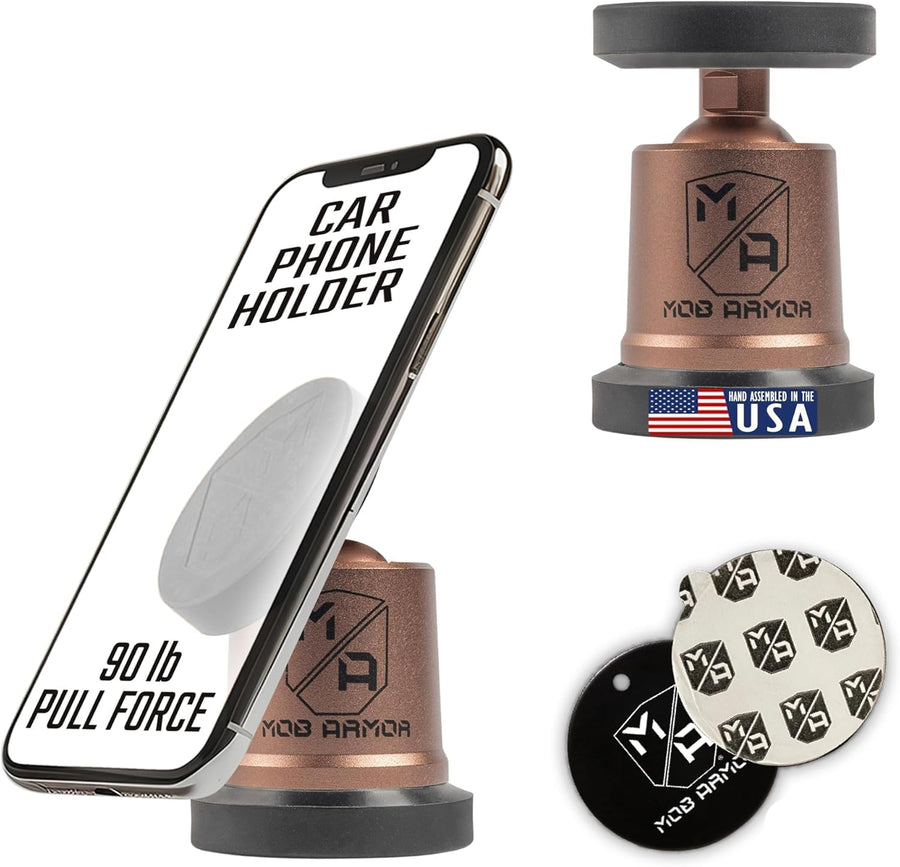 Mob Armor Maxx MobNetic - USA Assembled Magnetic Phone Holder for Car, Magnetic Car Phone Mount, 90-Degree Tilt, 360-Degree Rotation, Aluminum Metal, Compatible with iPhone & Android - Bronze