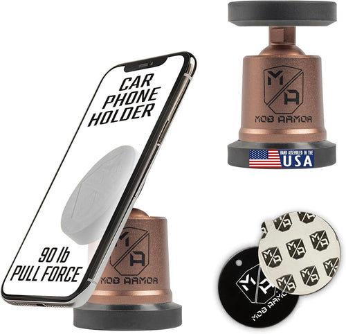 Mob Armor Maxx MobNetic - USA Assembled Magnetic Phone Holder for Car, Magnetic Car Phone Mount, 90-Degree Tilt, 360-Degree Rotation, Aluminum Metal, Compatible with iPhone & Android - Bronze