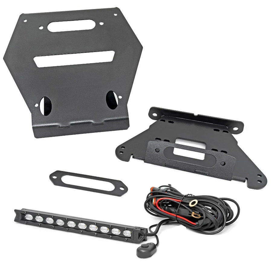 Rough Country Winch Mount for Polaris RZR Pro R - Bolt-on Mounting Plate for 3,500-5,000 LB Winches, 10" Slimline LED Light