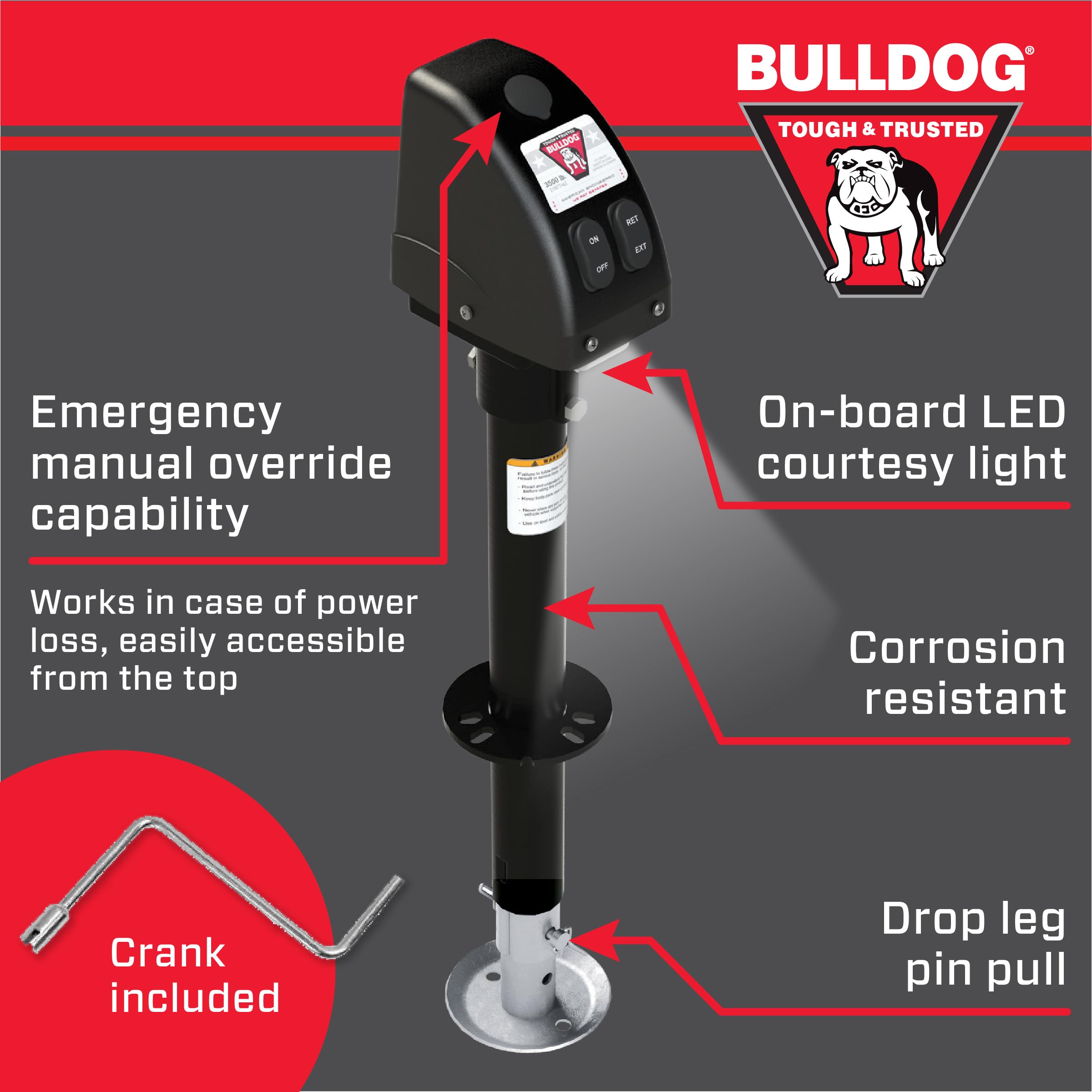 500187 Bulldog Black A-Frame Jack with Powered Drive, 3,500 lbs.