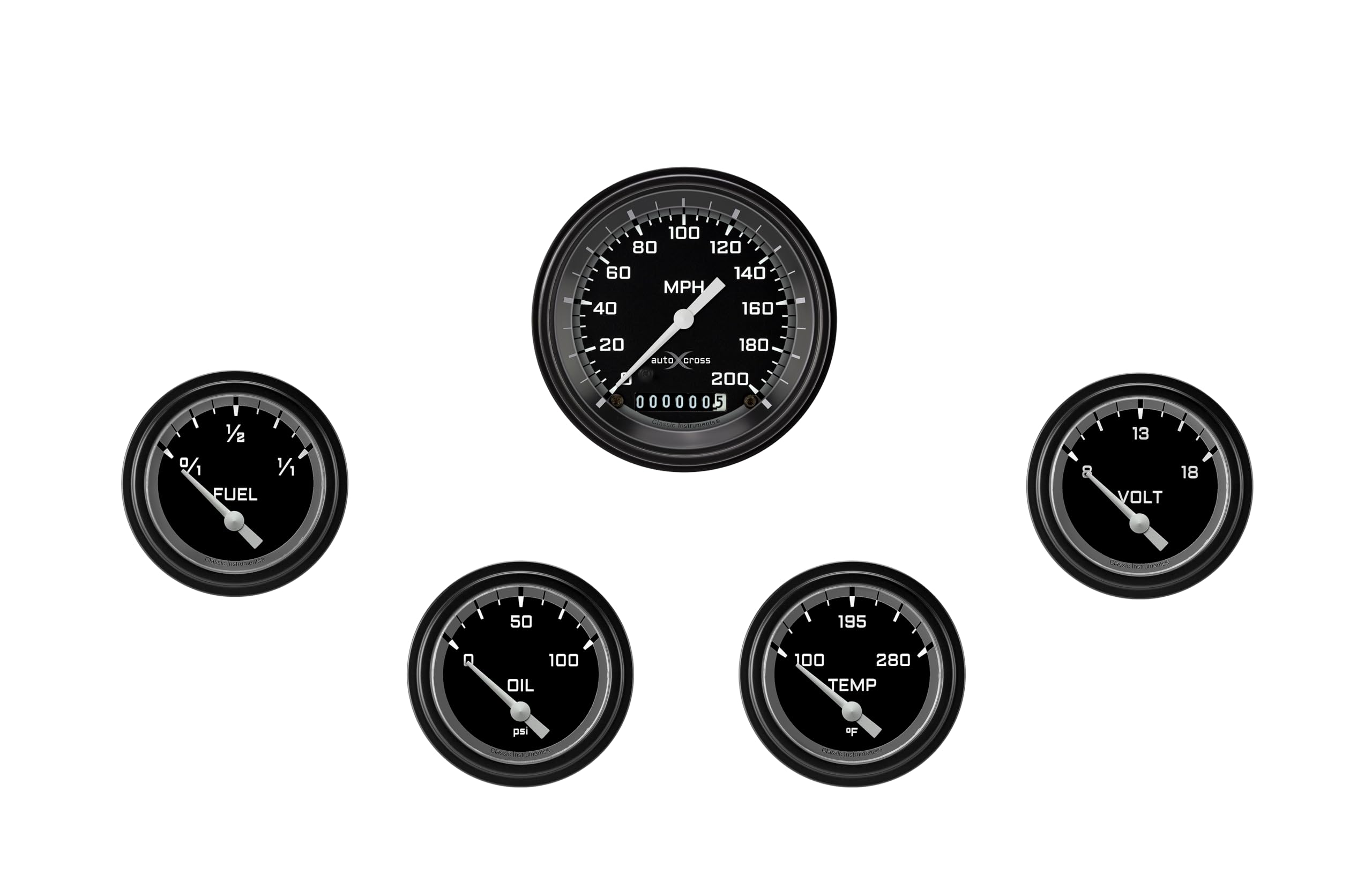 AX200GBLF Classic Instruments Autocross Gray 2 5/8" Short Sweep 5 Gauge Set - GM