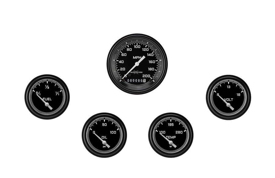 AX200GBLF Classic Instruments Autocross Gray 2 5/8" Short Sweep 5 Gauge Set - GM
