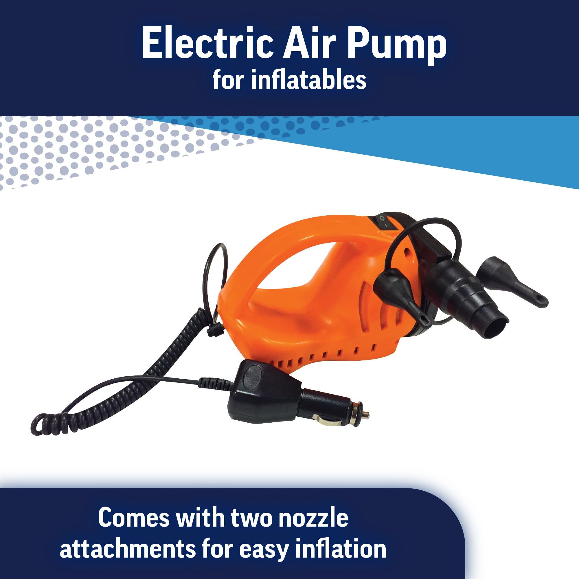 WOW Sports Air Pump Electric for inflatables, Easy Inflate Deflate, 12V DC Car Connector