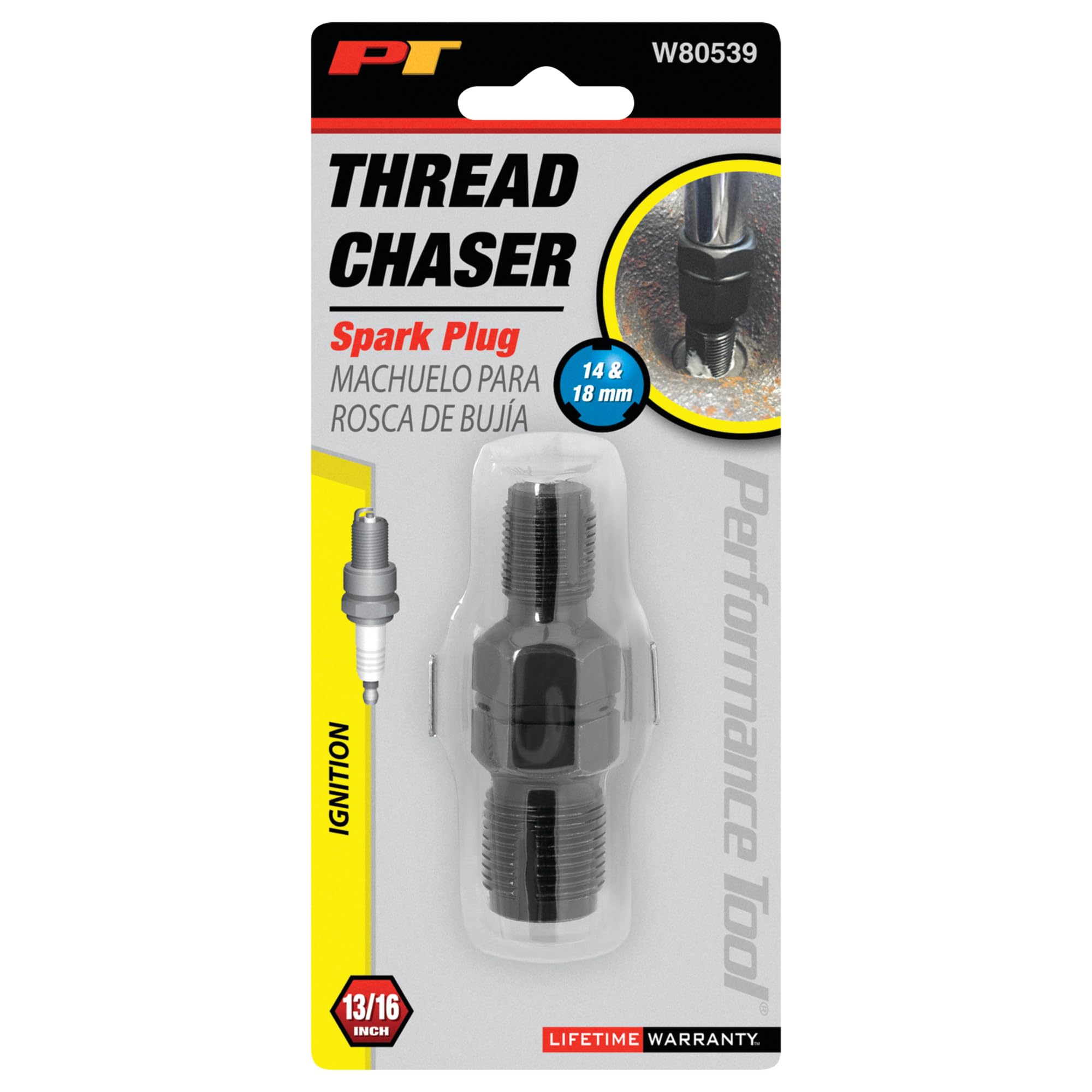 W80539 Performance Tool 14mm & 18mm Spark Plug Hole Chaser, Removes Dirt, Carbon and Metal Particles, Not for Tapping Use