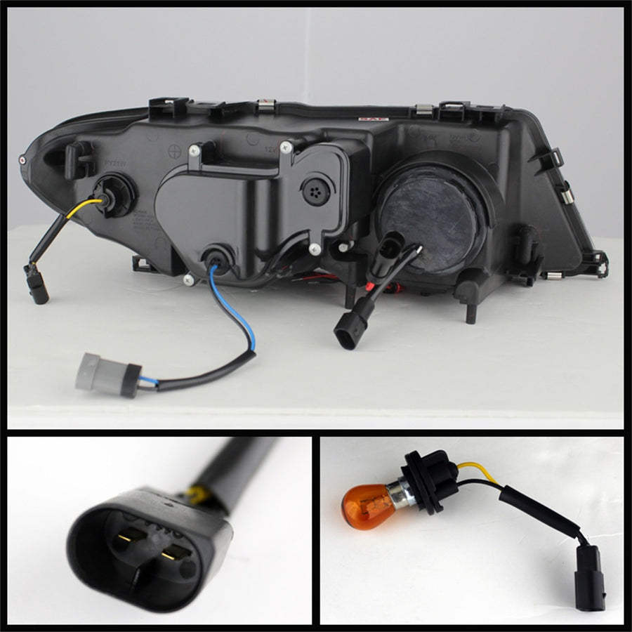 BMW E46 3-Series 04-06 2 DR Spyder 5077141 Projector Headlight - Halogen Model Only ( Not Compatible With Xenon/HID Model ) - LED Halo - Black - High H1 (Included) - Low H7 (Included)