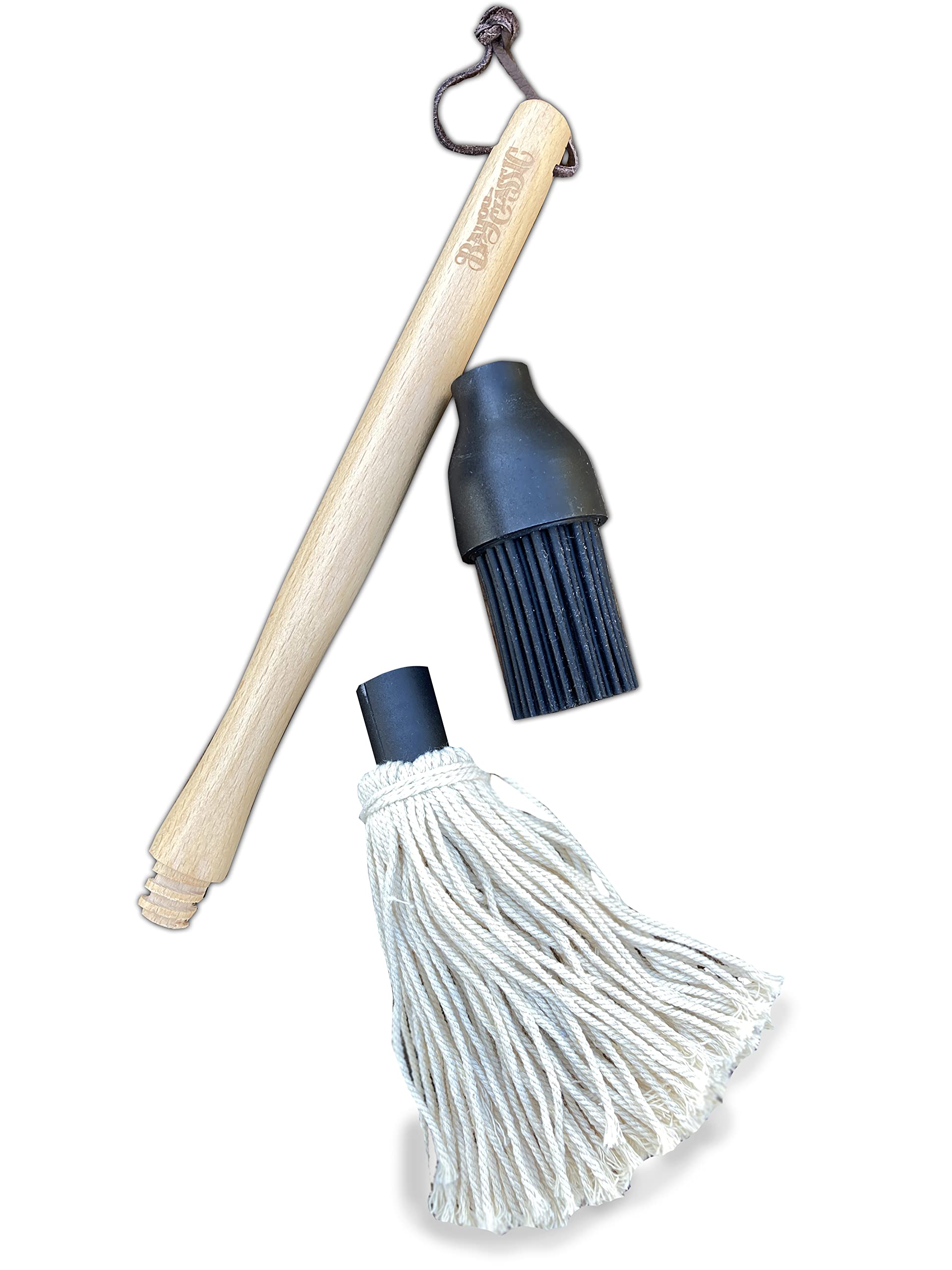 Bayou Classic Brush and Sauce Mop Features Cotton Twine Mop Head and Silicone Brush Head w/Beech Wood Handle