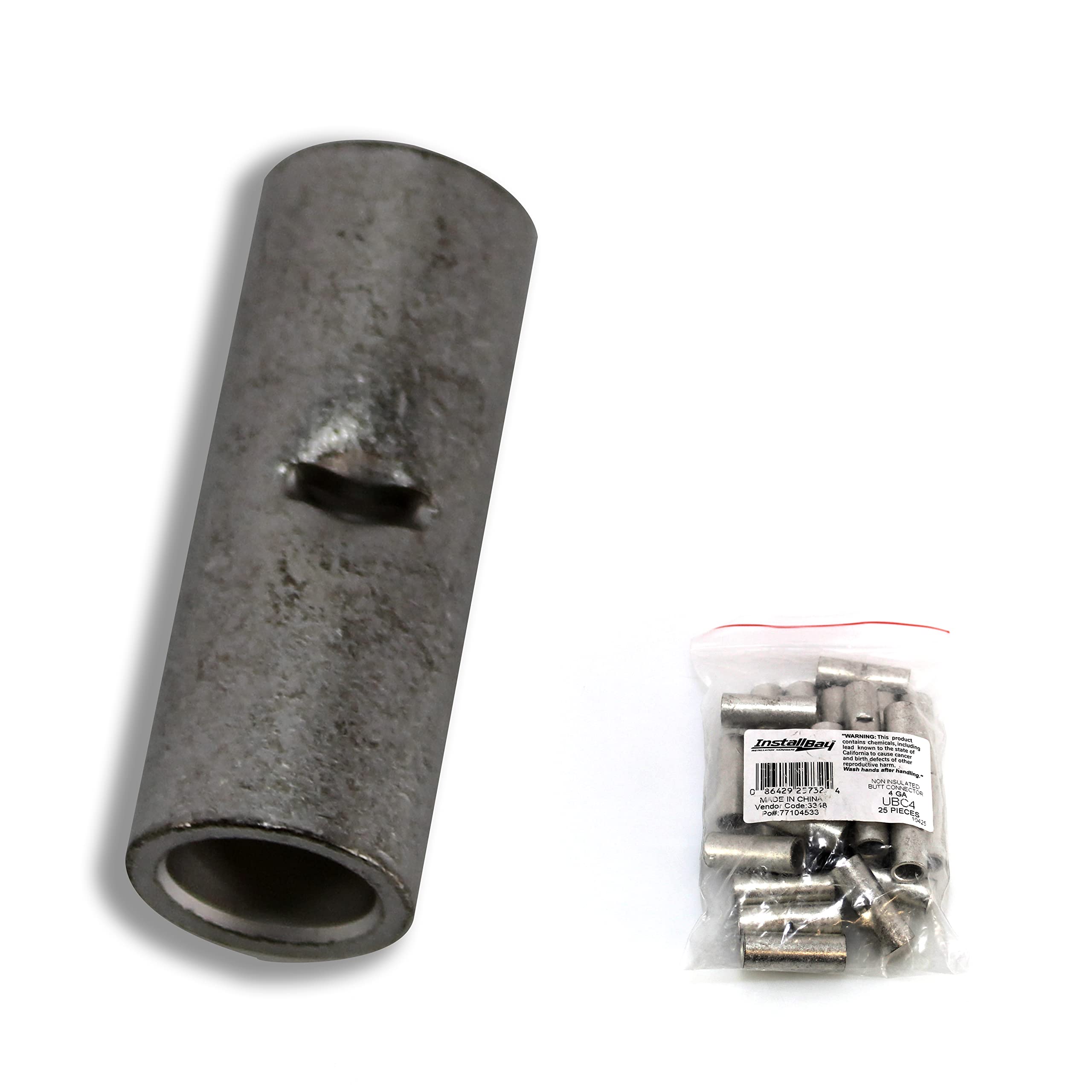 4 Gauge Install Bay Uninsulated Butt Connector - Package of 25