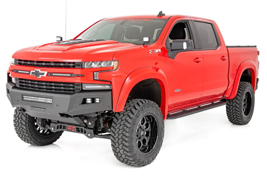 Rough Country RPT2 Running Boards for GMC Sierra & Chevy Silverado 1500/2500HD/3500HD (2019-2025) Crew Cab - Sleek Profile, Non-Slip Step, Rust Resistant, Easy Install