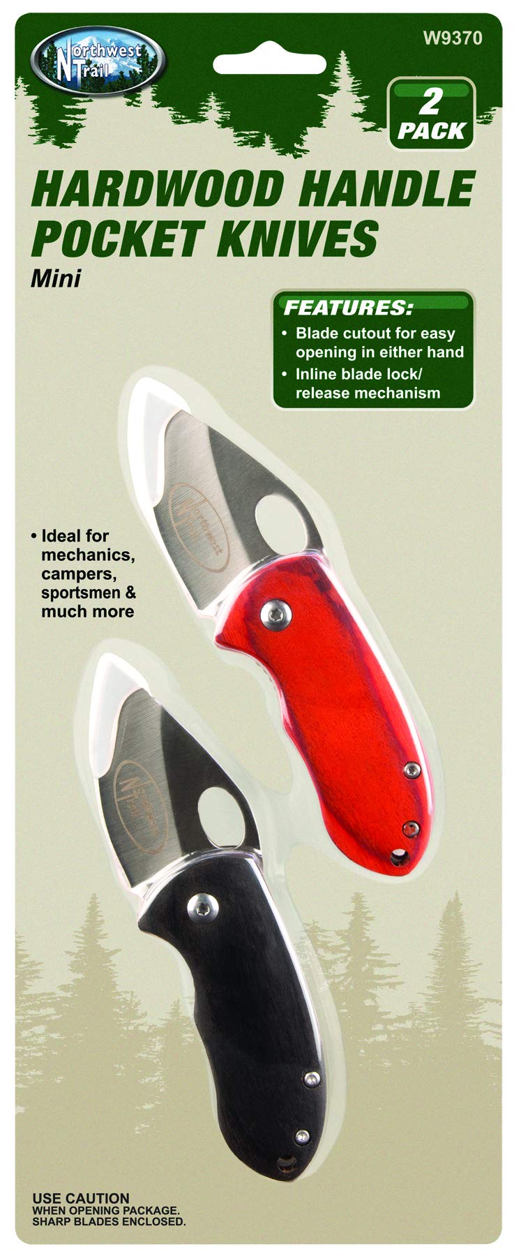 W9370 Performance Tool Hardwood Handled Pocket Knife with Clip Point Blades and Blade Lock Mechanism - Ideal for Mechanics, Campers, and Sportsmen (2 Pieces)
