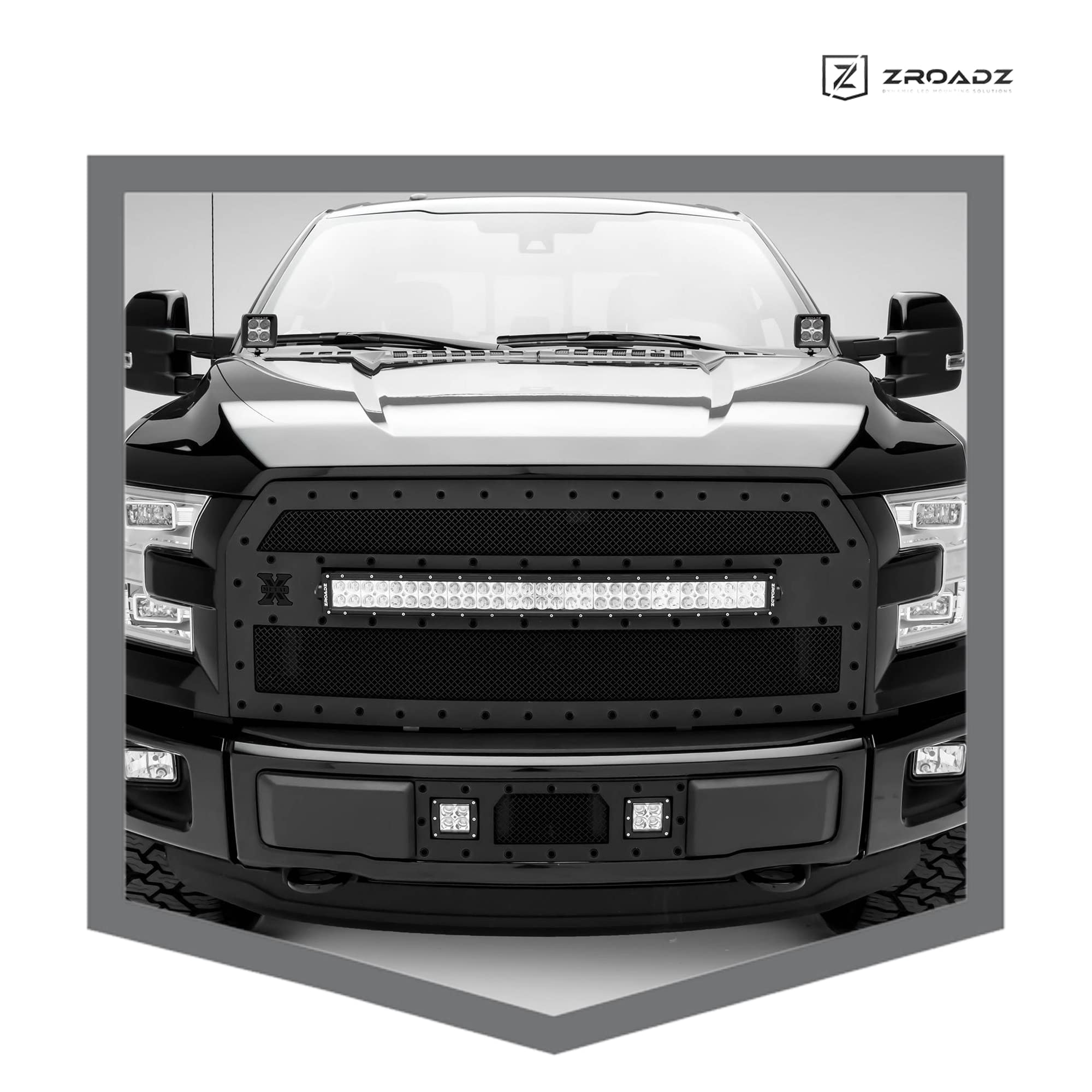 ZROADZ Hood Ditch Hinge LED Mounting Bracket - Compatible w/ 2015-2017 Ford F150 - to Mount (2) 3 Inch LED Pod Lights - Mild Steel Gloss Black - Easy Bolt-On Installation - PN #Z365731