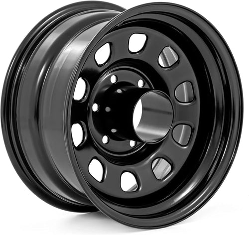 Rough Country Steel Black Wheel - 17x9, 5x5 Bolt Pattern, +0mm Offset, 3.30 Bore, Heavy-Duty D-Window Off-Road Rim for Trucks & Jeeps