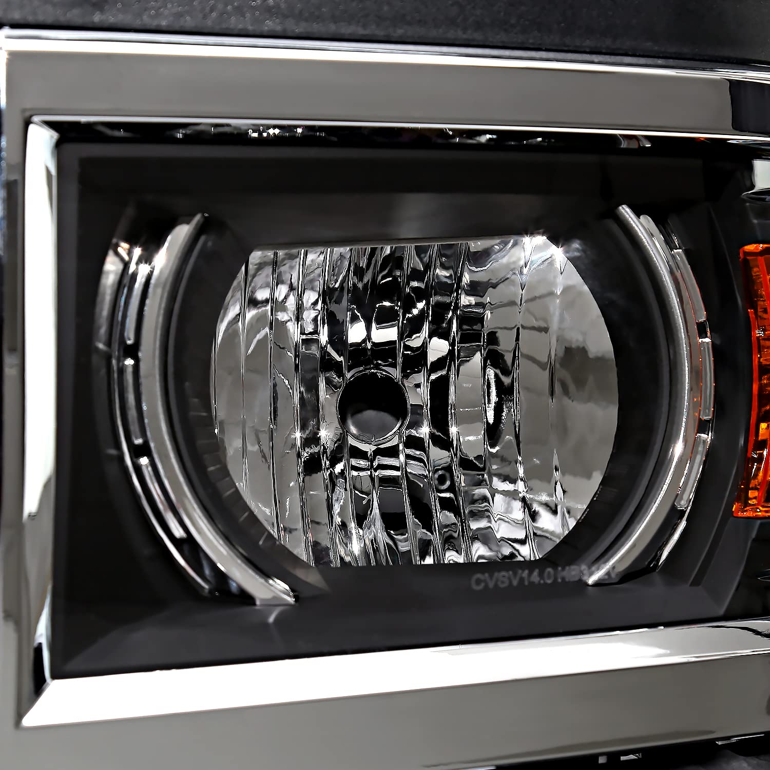 Black Projector Headlights w/Silver Trim SPEC-D TUNING Compatible with 2014-2015 Chevy Silverado 1500, Left + Right Pair Headlamps Assembly