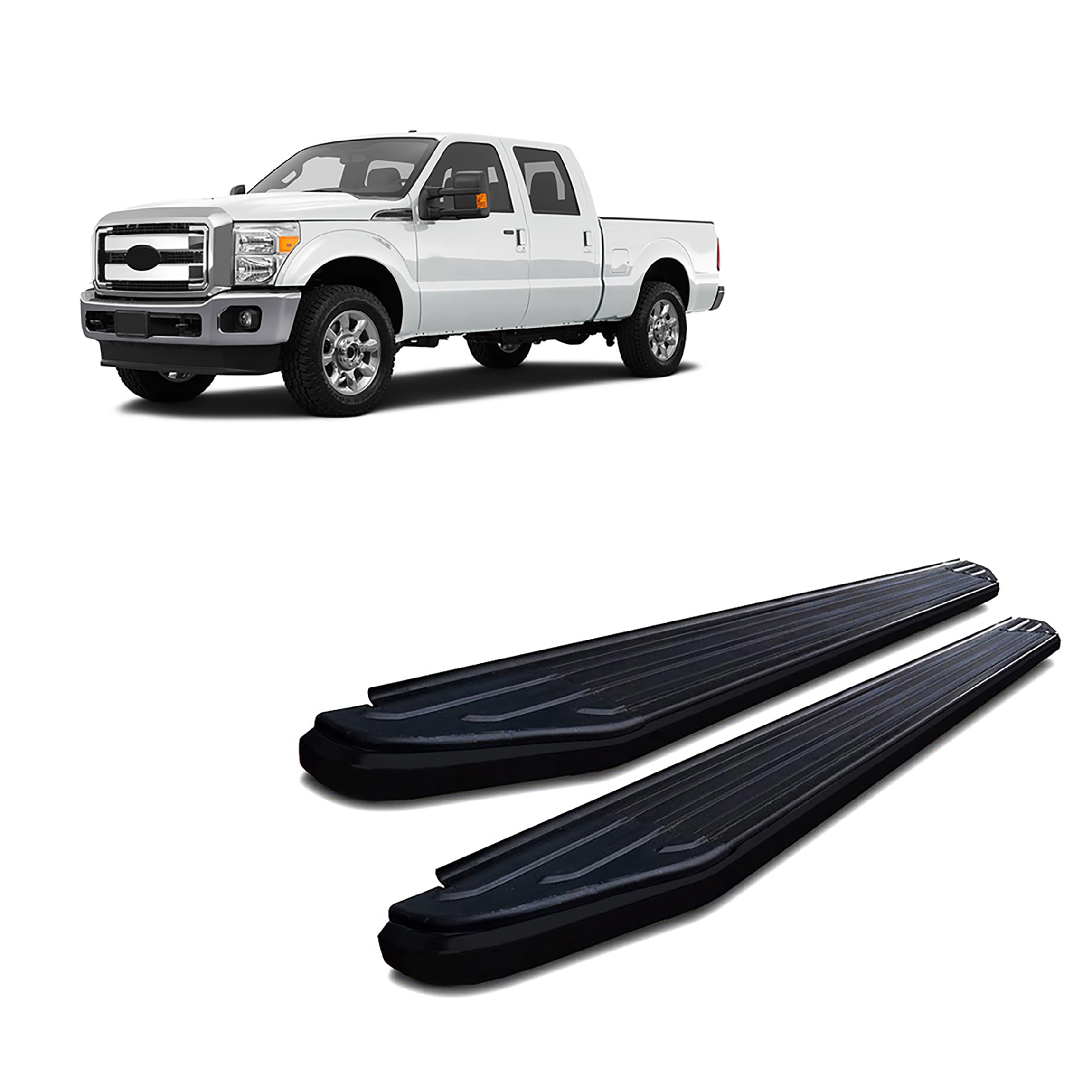 Peerless Black Horse Running Boards Compatible with 1999-2016 Ford F-550 Super Duty|1999-2016 Ford F-450 Super Duty|1999-2016 Ford F-350 Super Duty|1999-2016 Ford F-250 Super Duty-PR-F491BK