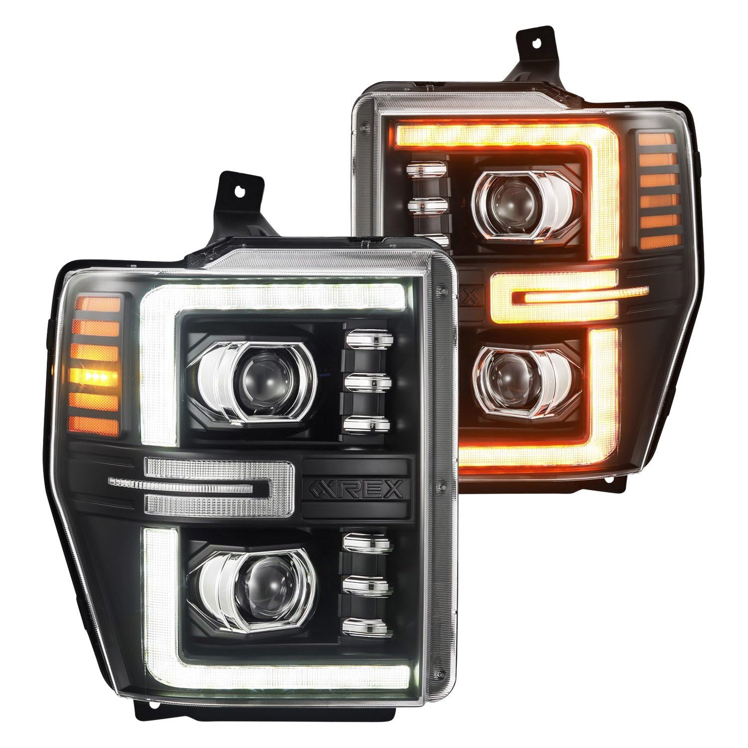 LUXX-Series AlphaRex 08-10 Ford F250-550 LED Projector Headlights Black w/Activ Light/Seq Signal