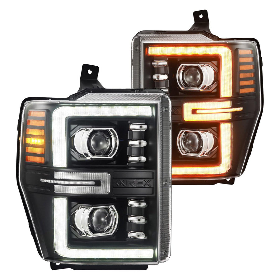 LUXX-Series AlphaRex 08-10 Ford F250-550 LED Projector Headlights Black w/Activ Light/Seq Signal