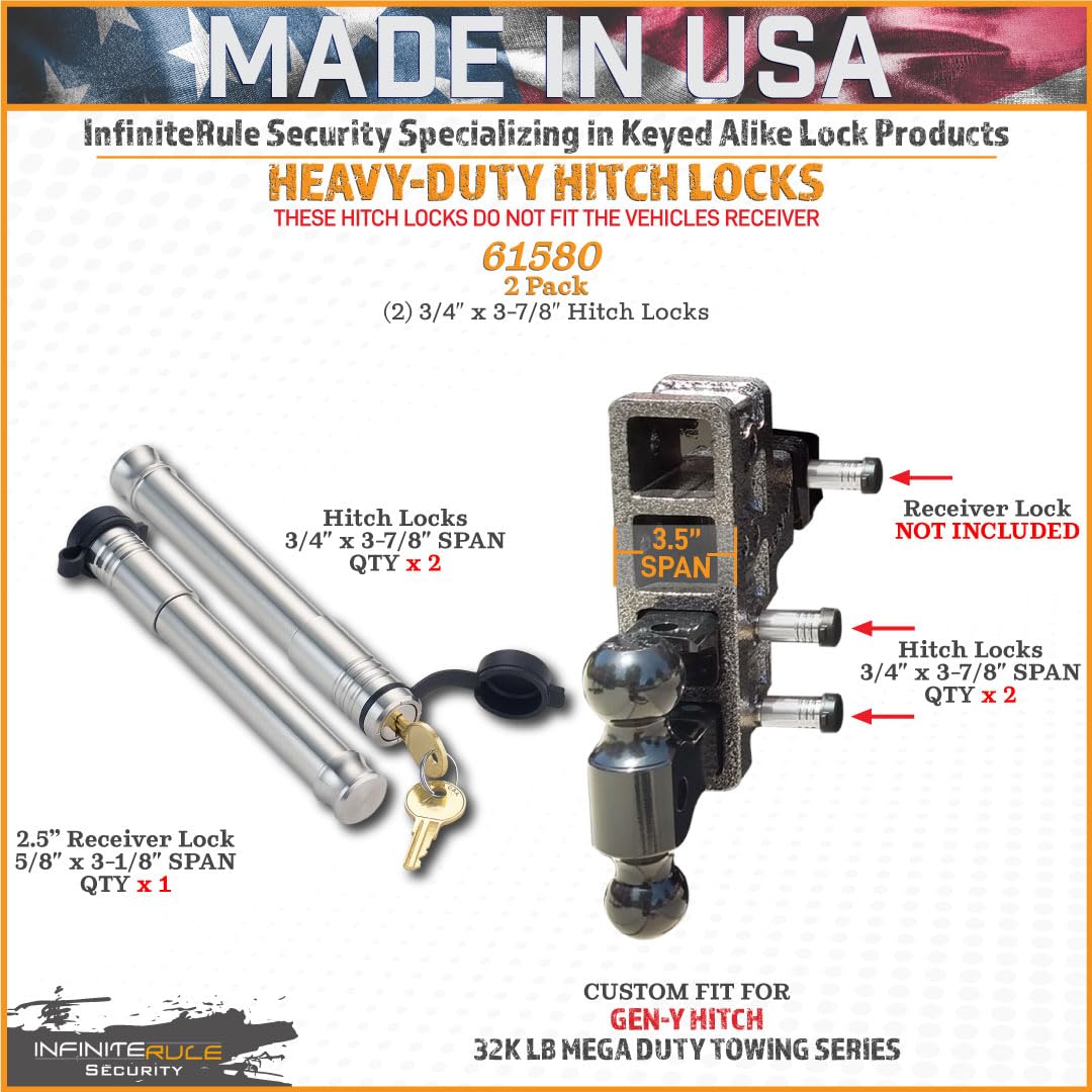 2 Pack, Keyed Alike, Hitch Locks for Mega Duty Gen-Y Hitch 32K LB Series - Fits Adjustable Ball Mount Only - Does NOT FIT Vehicle Receiver