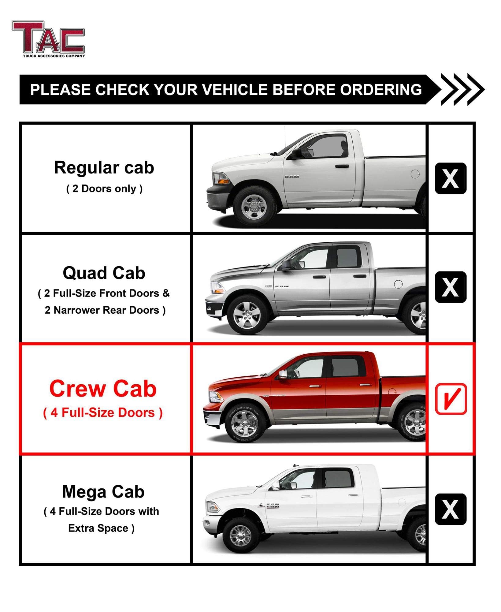 TAC Side Steps for Dodge Ram 1500 Crew Cab 2009-2018 / 2500 / 3500 / 4500 / 5500 Crew Cab Truck Pickup 4" Oval Black Side Bars Nerf Bars Running Boards
