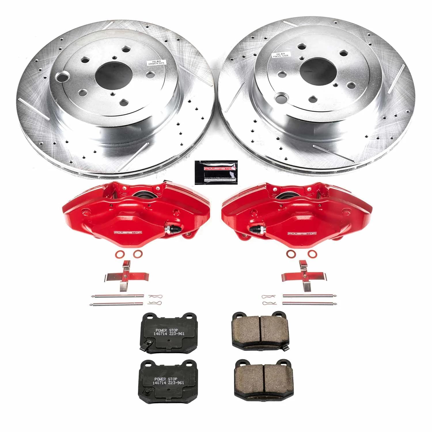 Power Stop Z23 Evolution Sport Brake Upgrade Kit with Powder Coated Calipers- Rear For Subaru WRX STI 2015-2017, Subaru Impreza 2008-2014 [Model Specific]