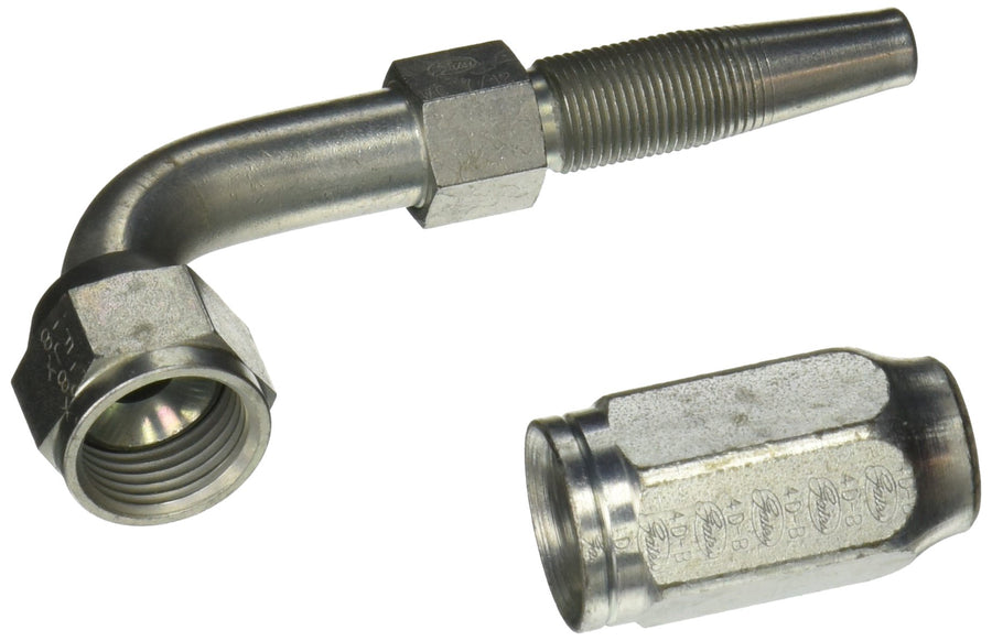 6C1T-8RFJX90 Gates Field Attachable Type T for G1 Hose, 1 Wire, Female JIC 37 Flare Swivel, 90 Bent Tube, 3/8" ID