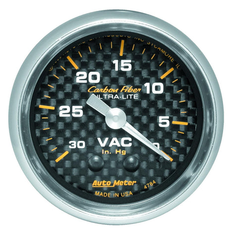 Carbon Fiber Auto Meter 4784 Mechanical Vacuum Gauge