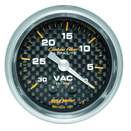 Carbon Fiber Auto Meter 4784 Mechanical Vacuum Gauge
