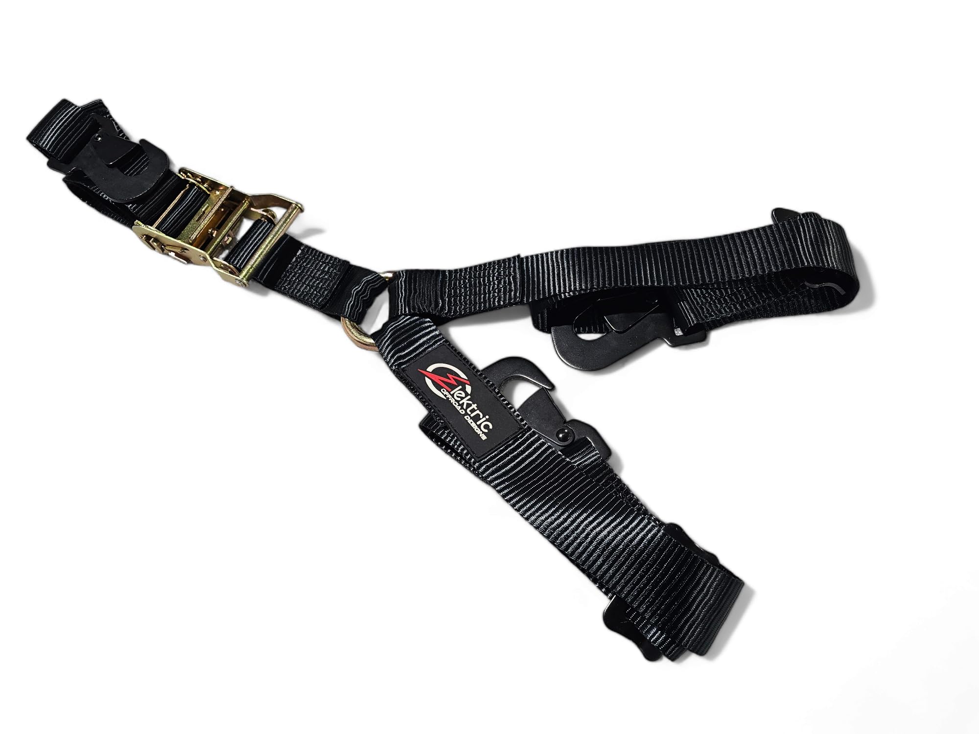 Y Spare Tire Strap – Heavy Duty Ratchet 2” Tie Down with Industrial Flat Hook & Delta Ring – Fits Spare Tires Up to 40” – Black