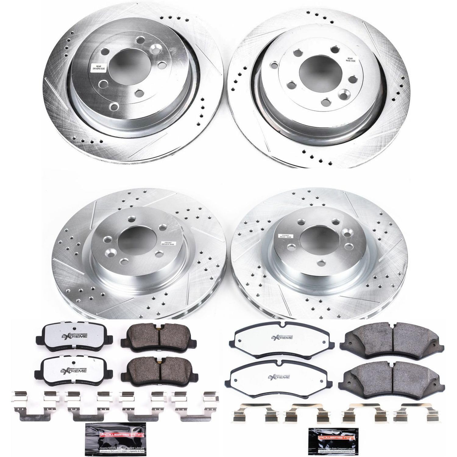 Brake Kit Power Stop Front and Rear For 2010 Land Rover LR4 - Truck & Tow Carbon Fiber Ceramic Brake Pads & Drilled and Slotted Rotors Replacement, K6720-36