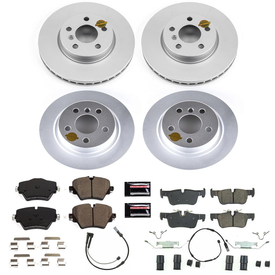 Power Stop Z23 CRK8355 Front and Rear Coated Rotor Kit-Coated Brake Rotors, Carbon Ceramic Brake Pads For Mini Cooper Clubman 2019 [Model Specific]