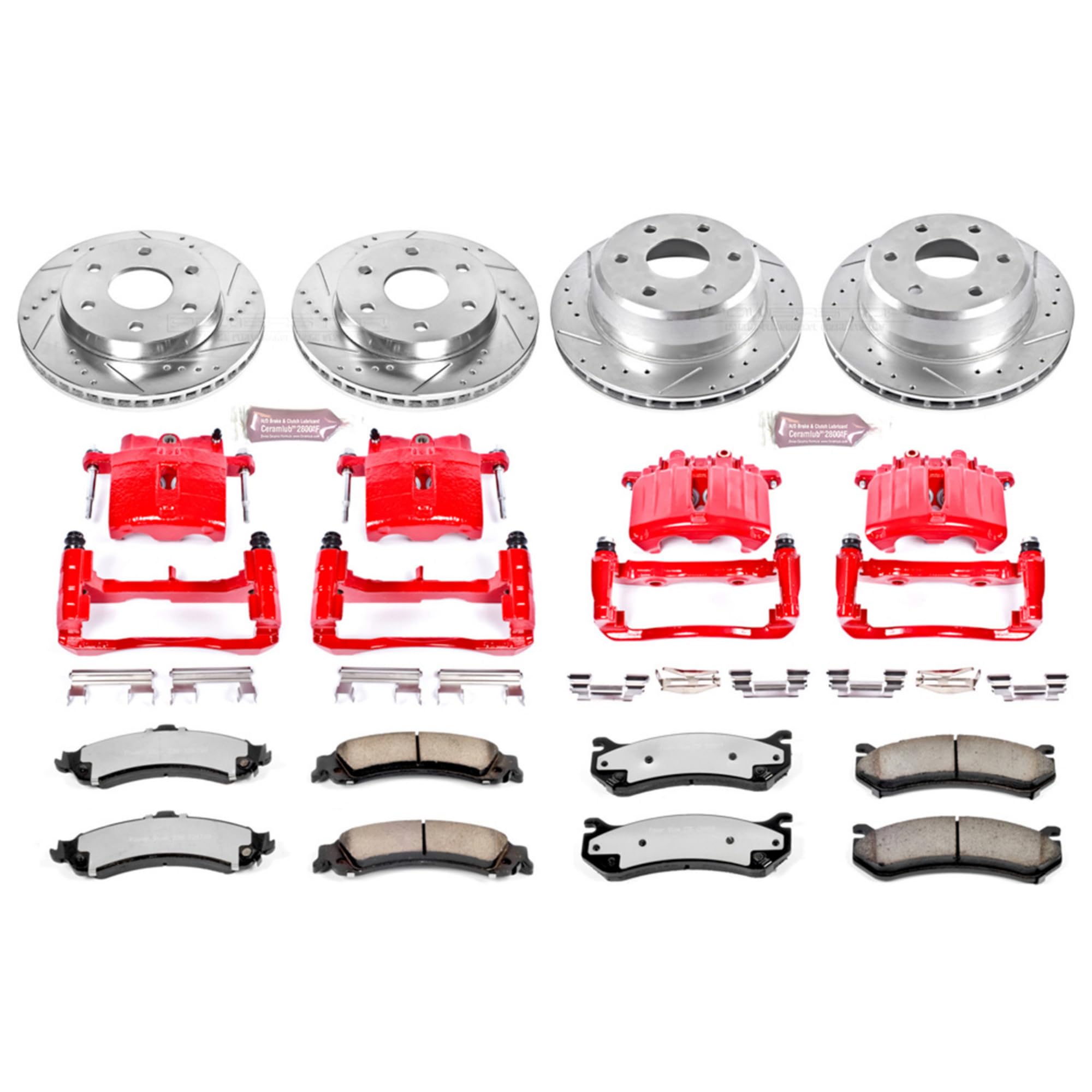 Power Stop Z36 KC2015-36 Front & Rear Truck and Tow Brake Pads and Drilled and Slotted Rotors Kit with Calipers For Cadillac Escalade Chevy Silverado 1500 Suburban 1500 Tahoe Sierra 1500 Yukon XL1500