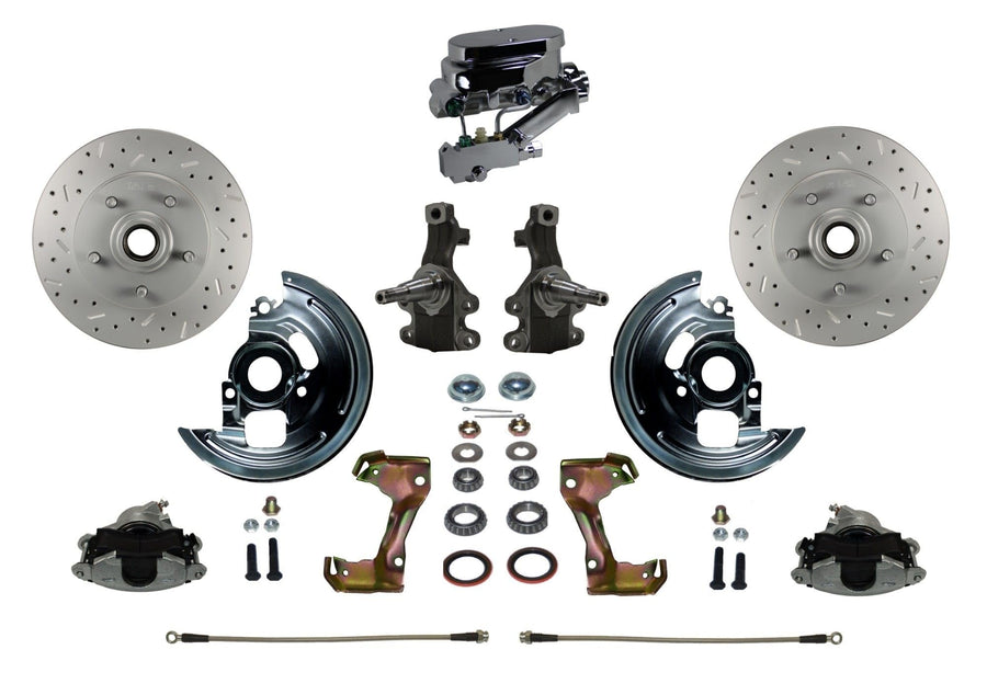 BRAKES LEED Manual Front Disc Brake Conversion 2" Drop Spindle Cross Drilled And Slotted With Chrome Aluminum Flat Top M/C Disc/Drum Side Mount