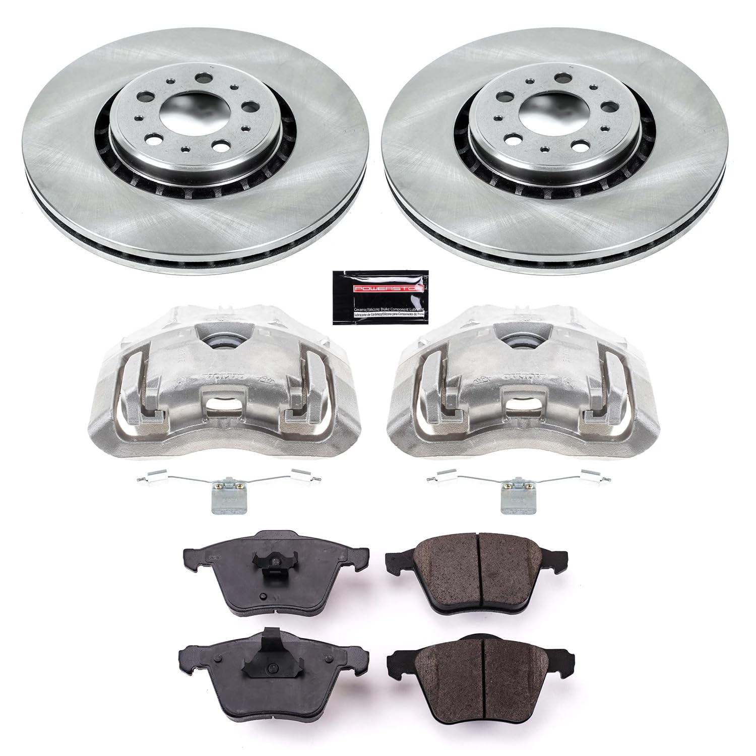 Power Stop KCOE4552 Front Caliper Kit-OE Rotors, Ceramic Brake Pads, Calipers For Volvo XC90 2003-2014 [Model Specific] Autospecialty