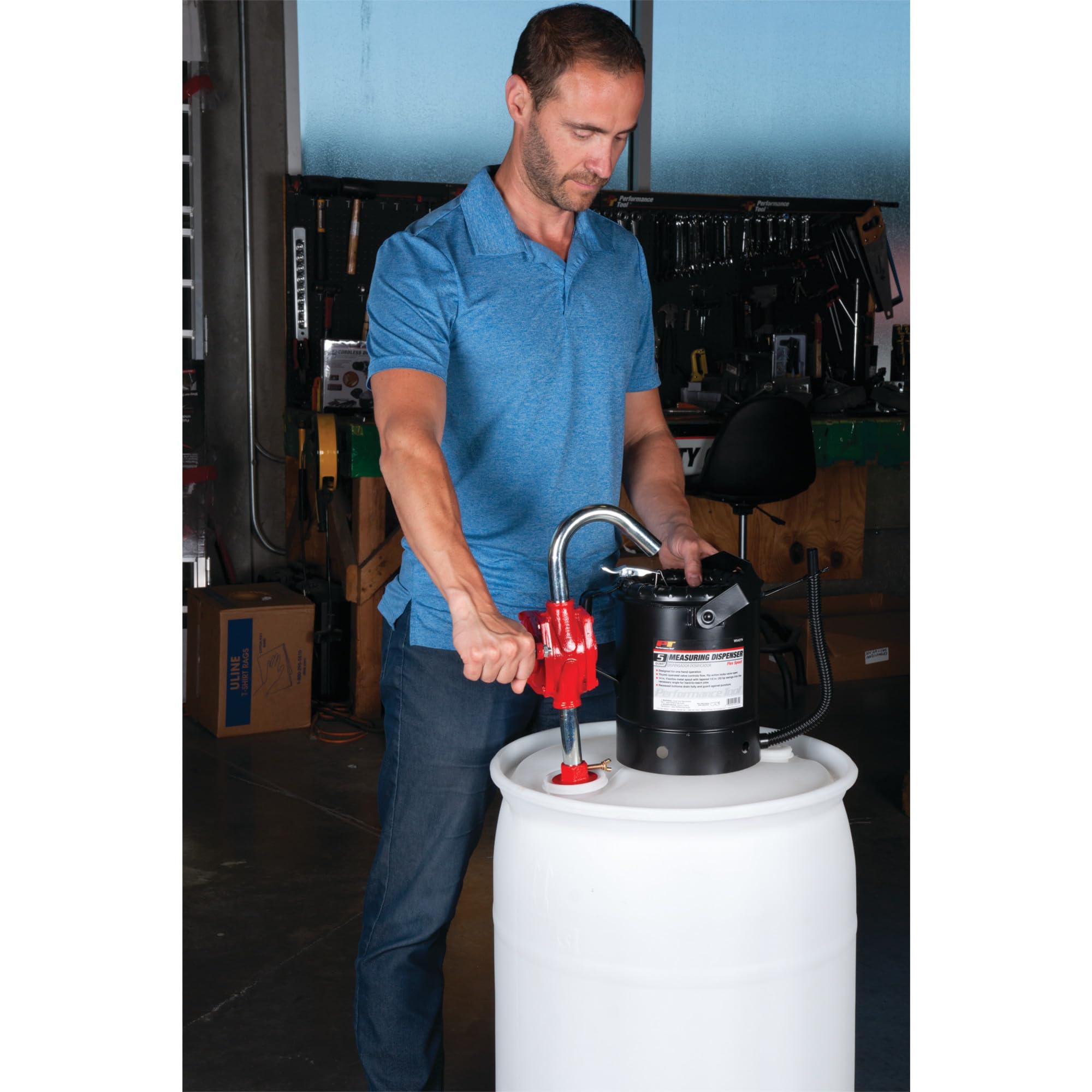 W54270 Performance Tool Rotary Barrel Pump, Pumps Light to Medium Viscosity Oils, 3 Piece Suction Pipe, 30-55 Gallon Barrels, Bung Adapter