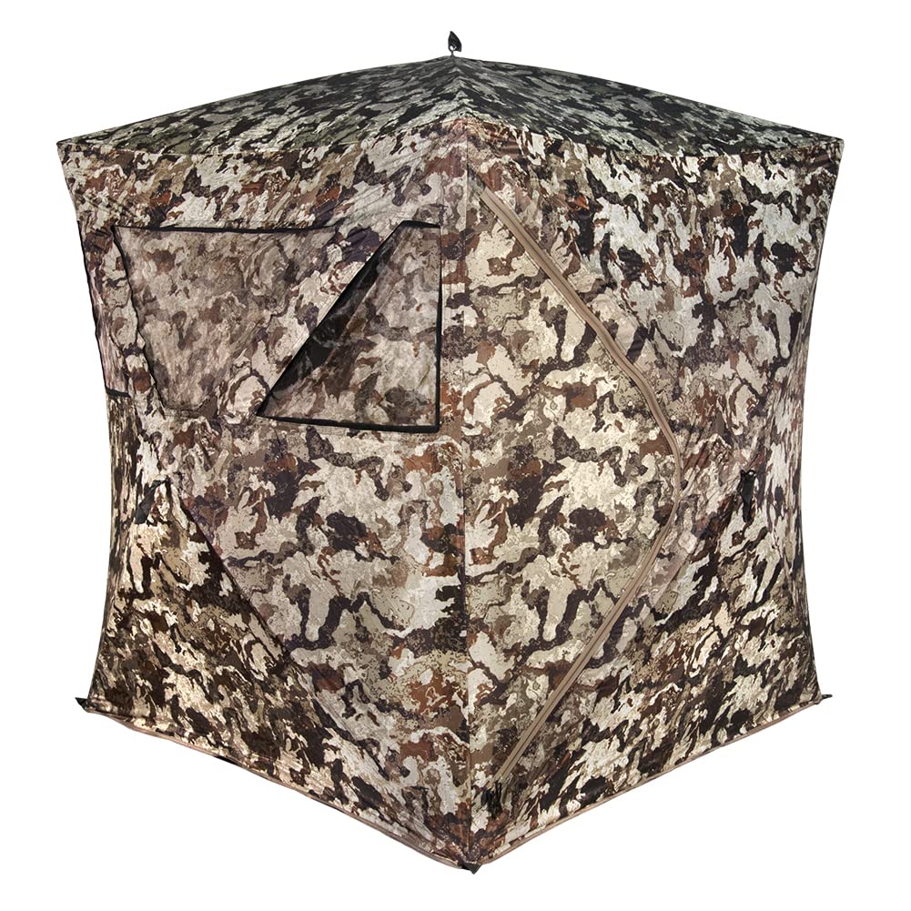 Muddy Whitetail Hunting Deer Buck Hog Watertight 300D Fabric Standing Height 66” Veil Camo Pattern Three Person Ground Blind