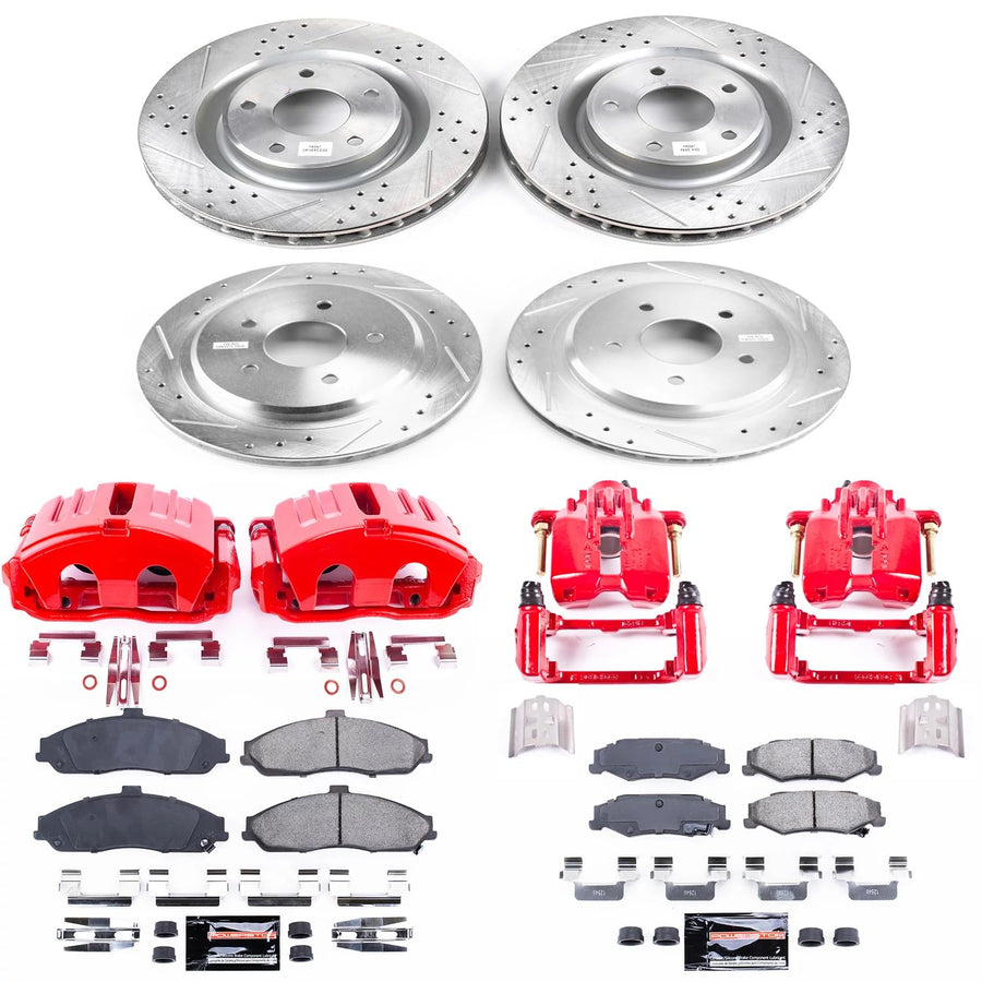 Power Stop Z23 Evolution KC1418B Front and Rear Brake Caliper Kit-Brake Rotors, Carbon-Fiber Ceramic Brake Pads, Calipers For Chevrolet Corvette 2005-2013 [Model Specific]
