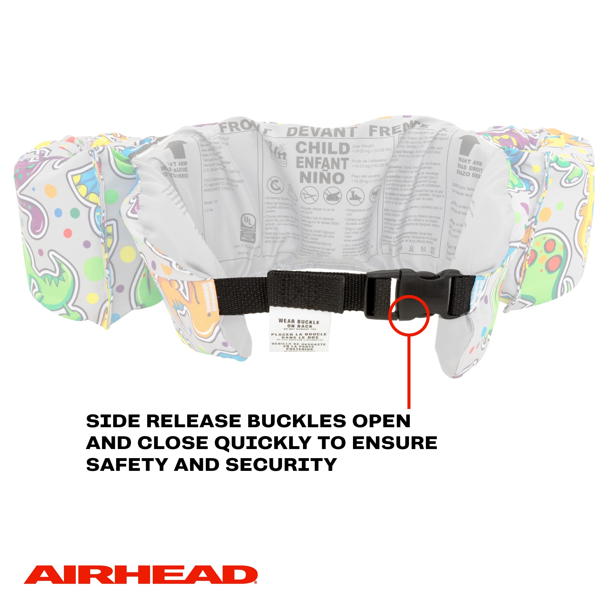 Water Otter AIRHEAD Premium Life Jacket, Flotation Devices for Kids, Dino
