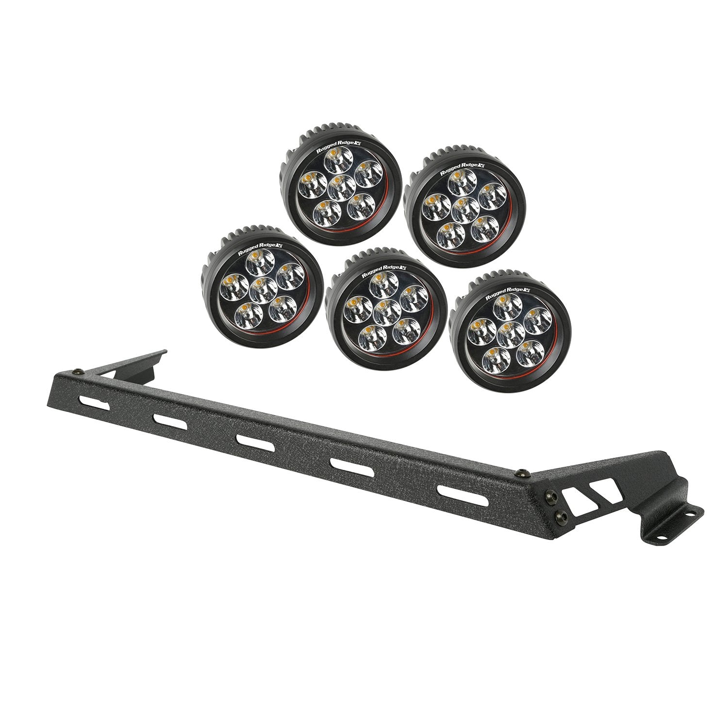 Light Bar Rugged Ridge for Jeep Wrangler JK | Hood Mounted, 5 Round | 11232.14 | Fits 2007-2018 Jeep Wrangler JK