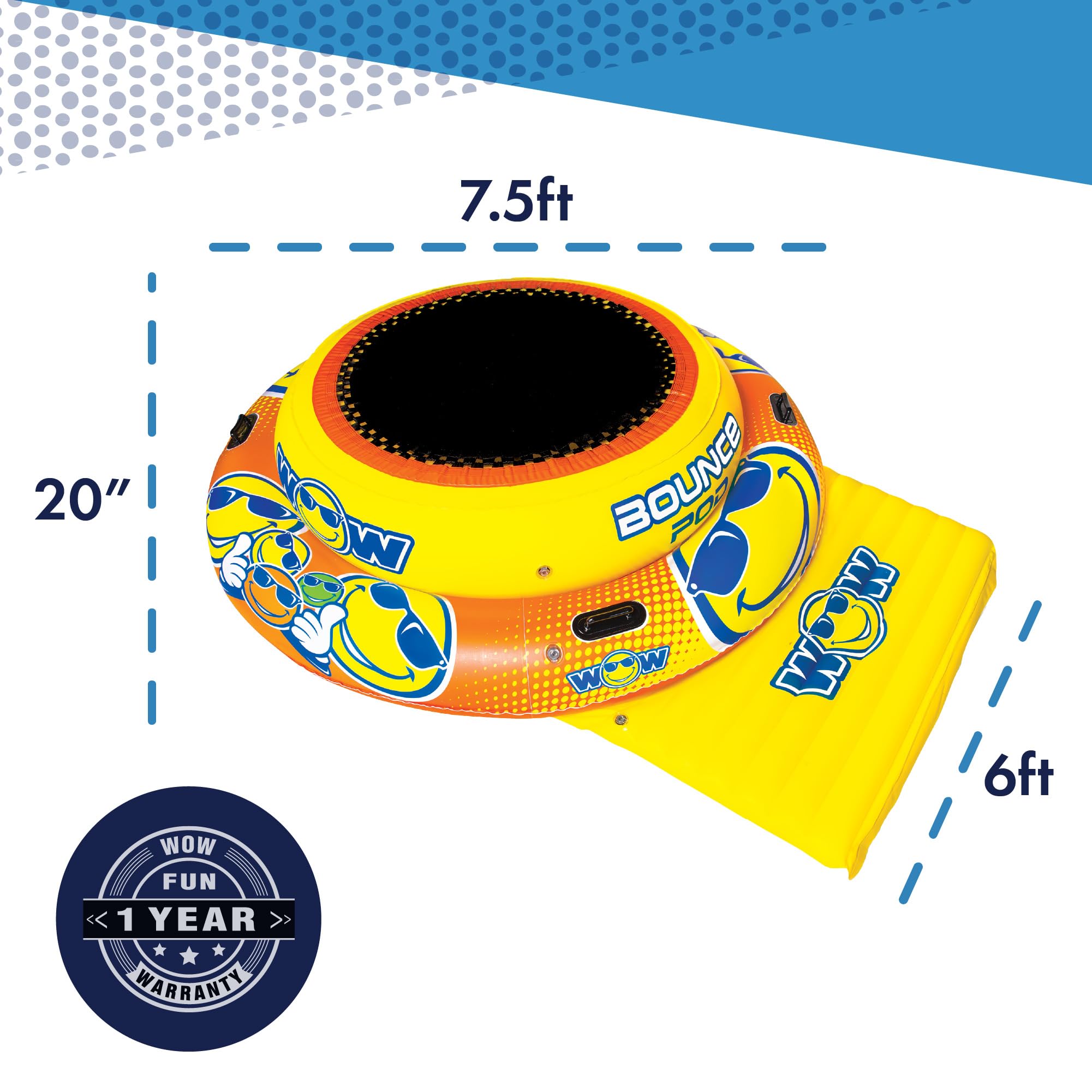 WOW Sports Inflatable Bounce Pad World of Watersports, 4Ft Bouncing Area, Yellow, 20-2030