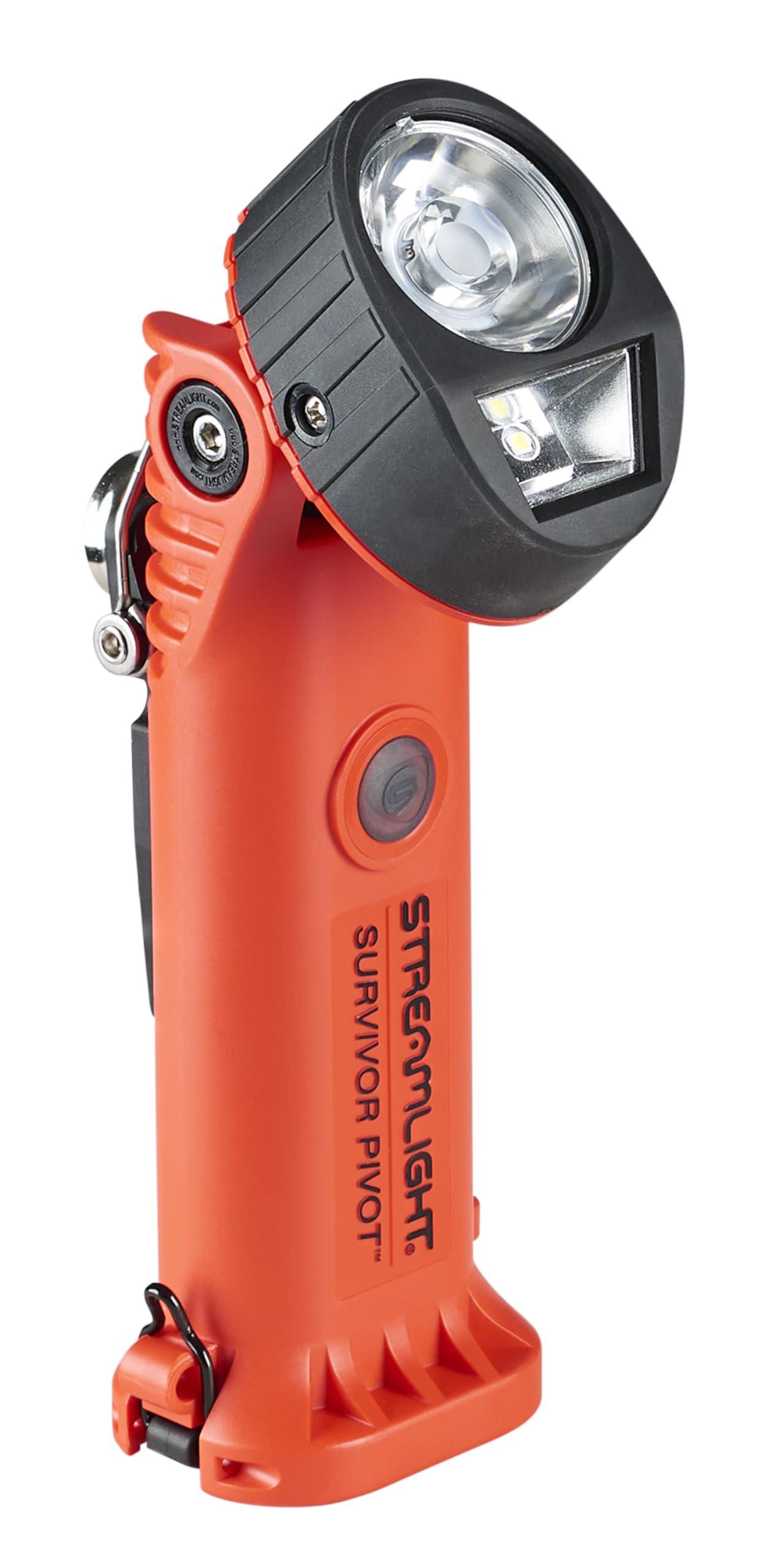 Streamlight Survivor 91825 Pivot 325-Lumen Right Angle Articulating Dual Beam Flashlight with Alkaline Batteries, Magnet and Clip, Orange